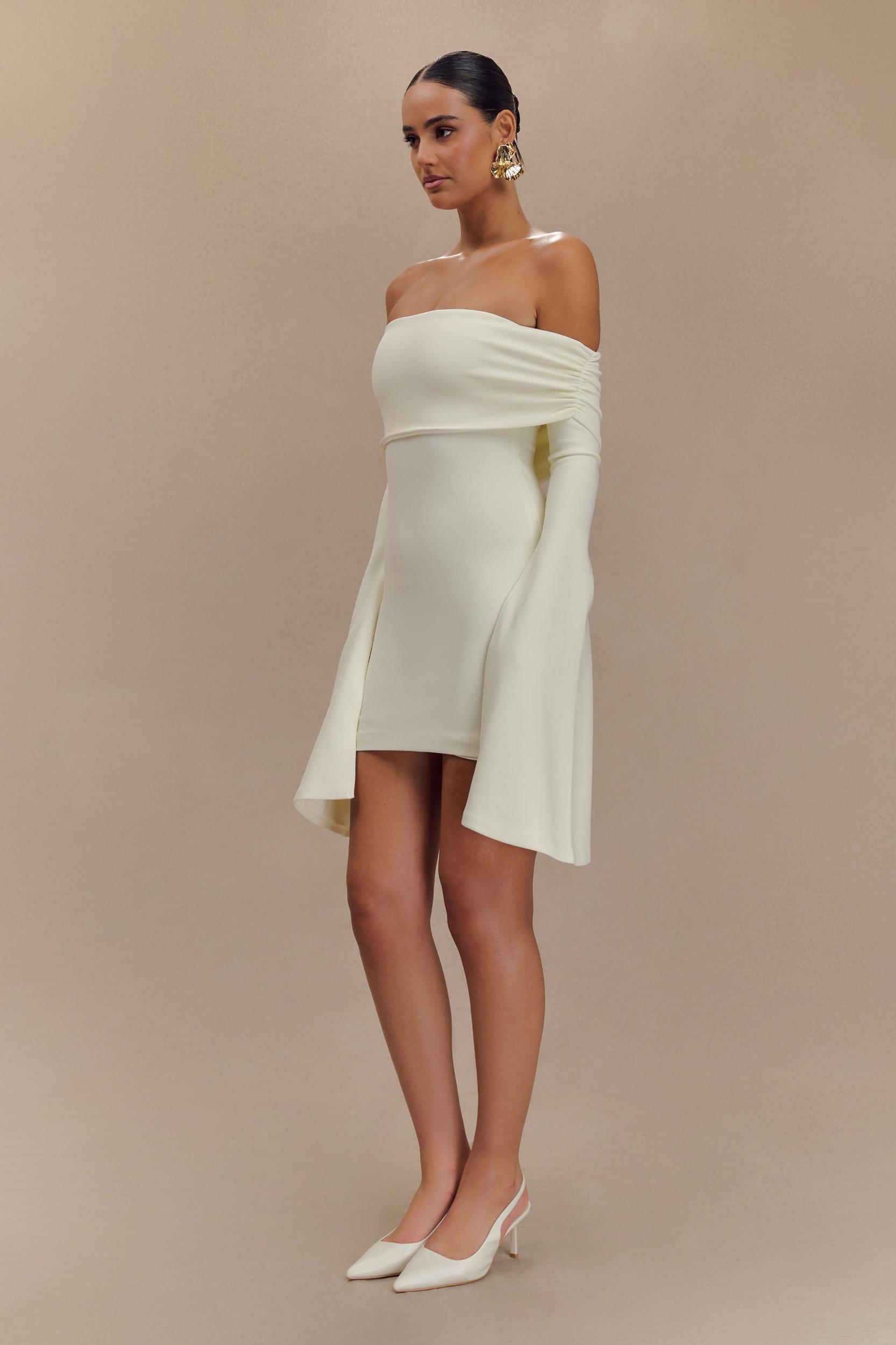 Dominique Off Shoulder Long Sleeve Mini Dress - Ivory Product Image