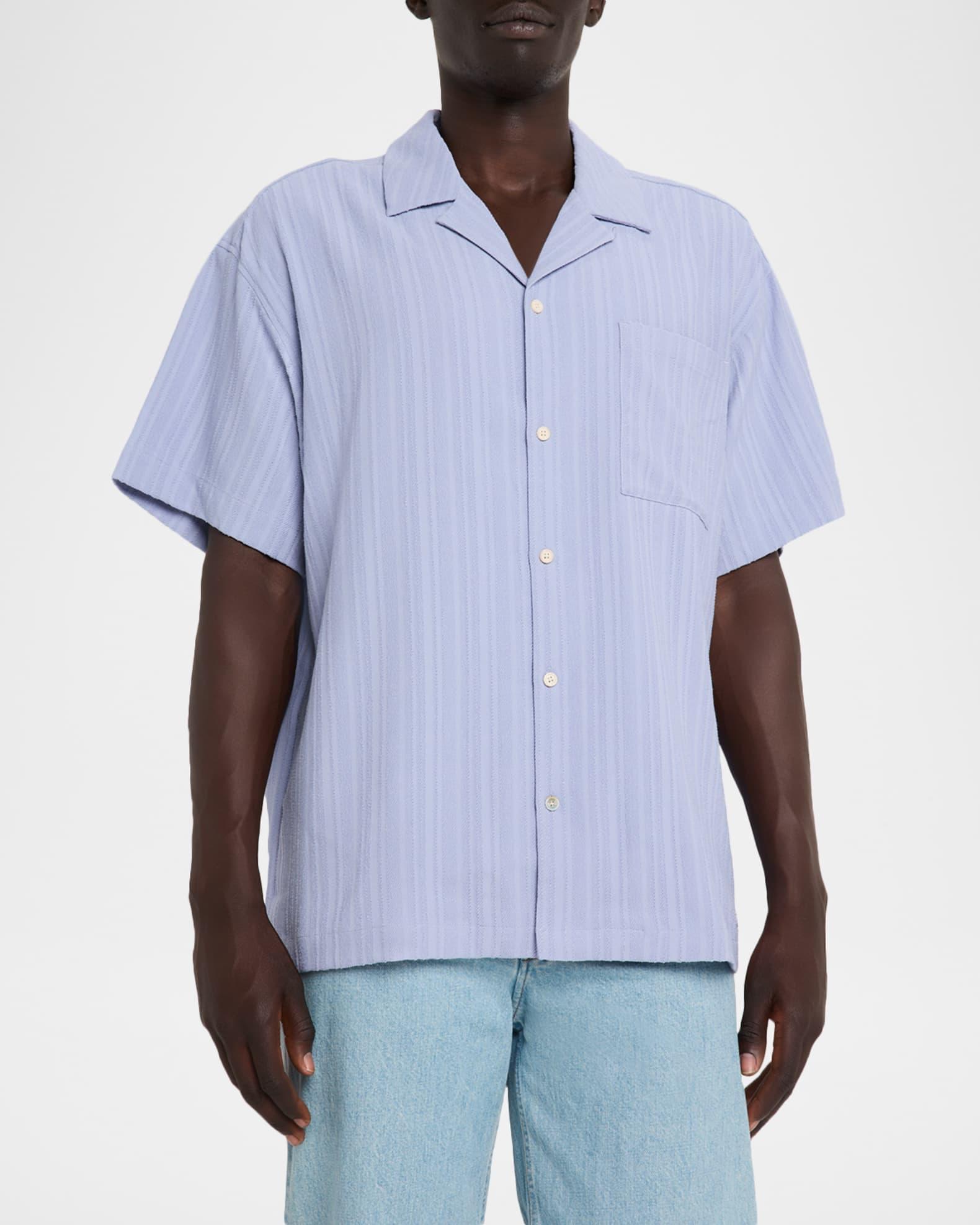 Men's Textured Stripe Pocket Short-Sleeve Shirt Product Image