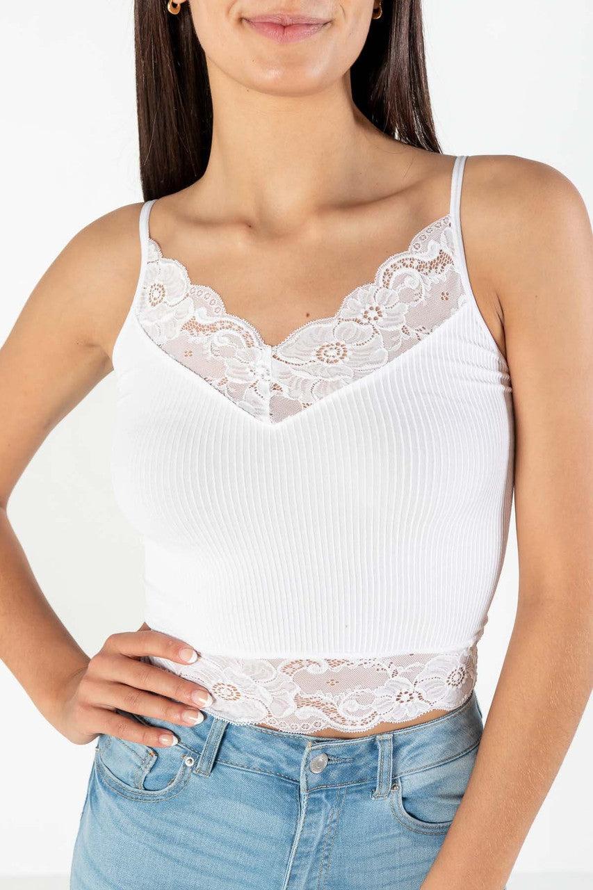 Seamless White Lace Trim Cami Product Image