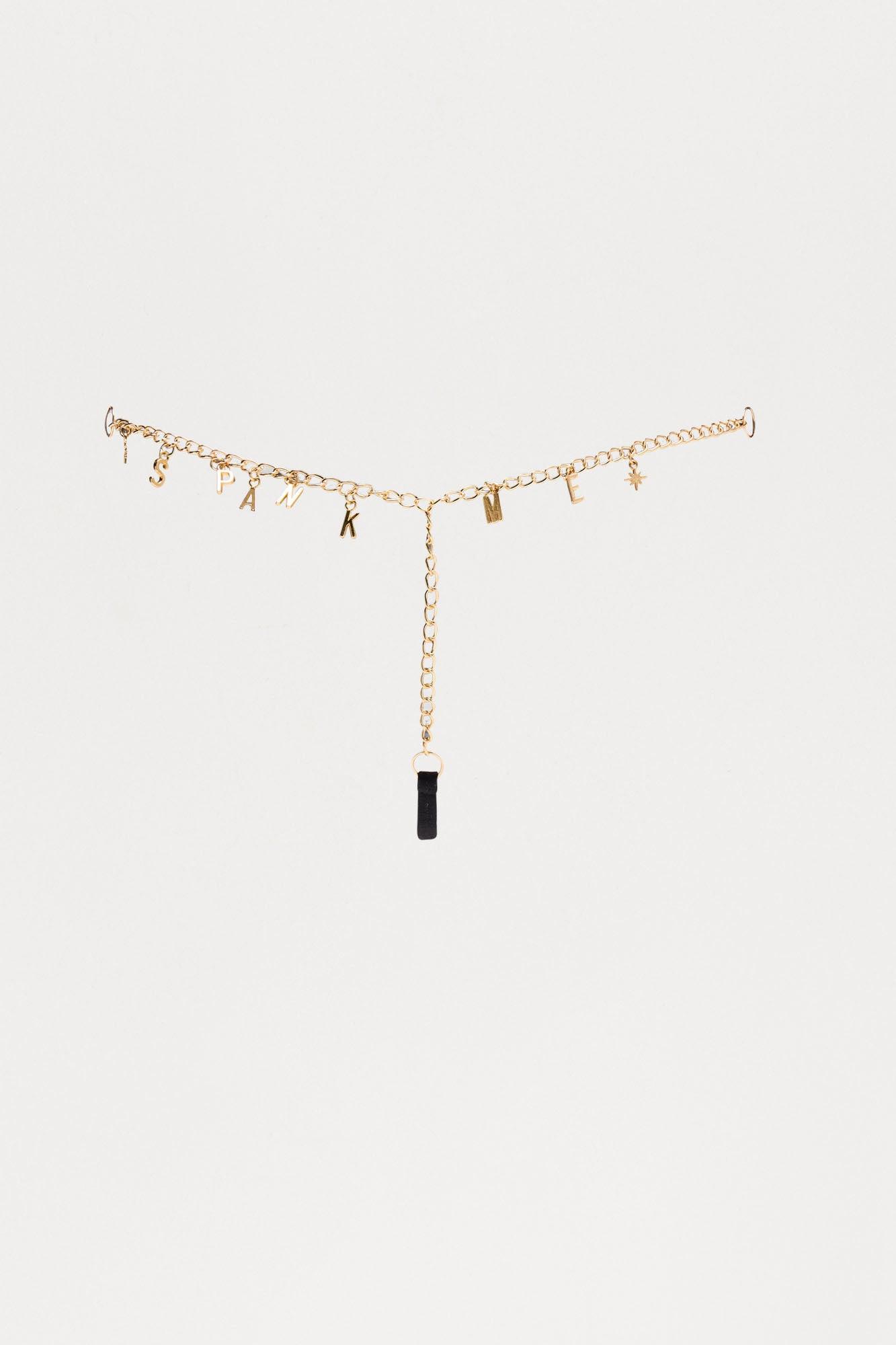 Spank Me Charm Back Thong Panty - Black/Gold Female Product Image