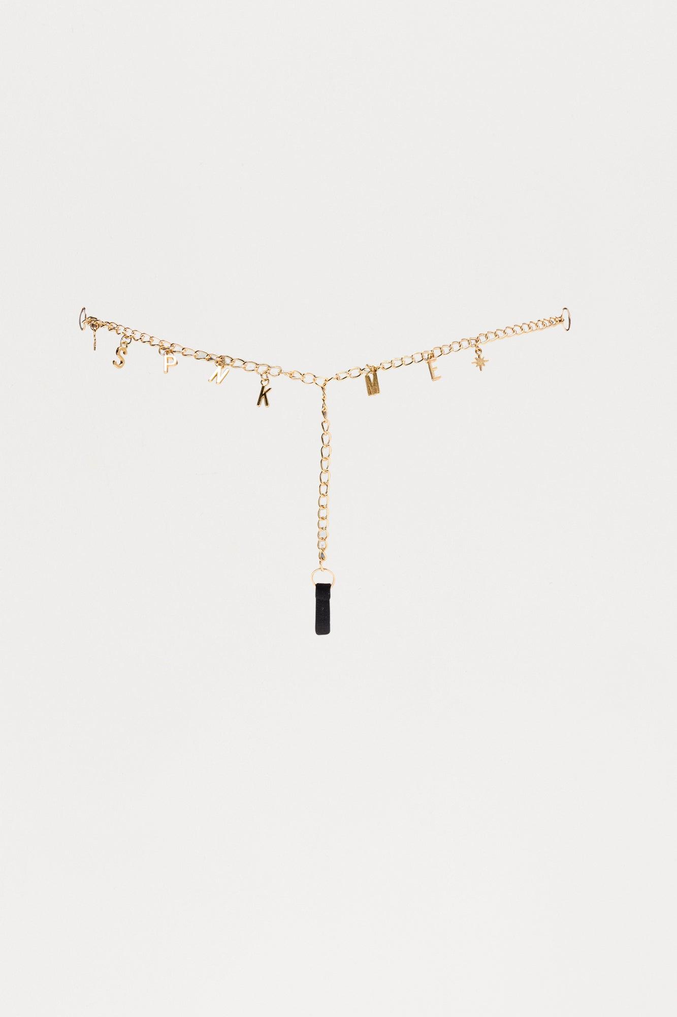 Spank Me Charm Back Thong Panty - Black/Gold Female Product Image