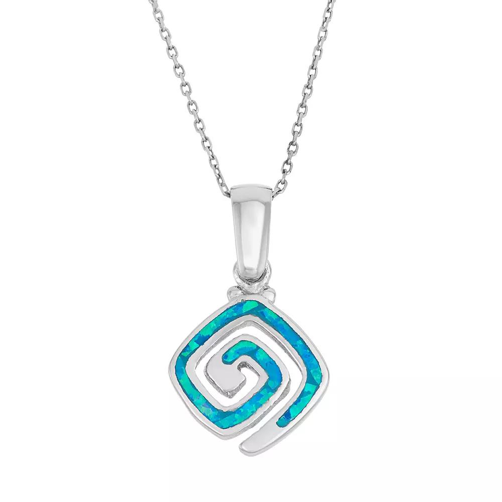 Lab-Created Blue Opal Sterling Silver Greek Key Pendant Necklace, Women's, Size: 18" Product Image