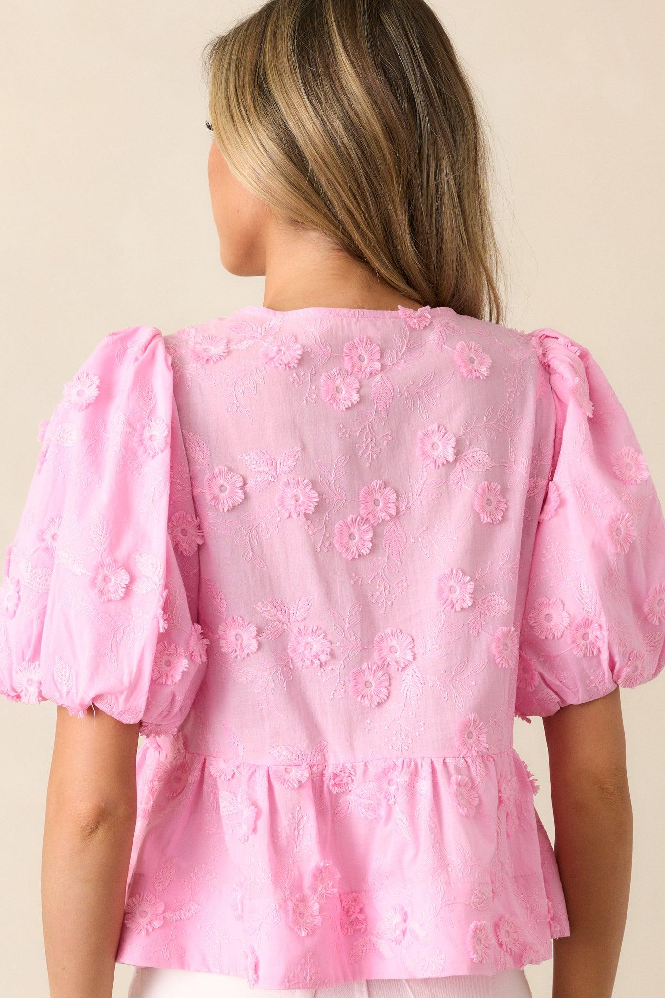 Picnic At Sunset Pink Floral Embroidered Blouse Product Image
