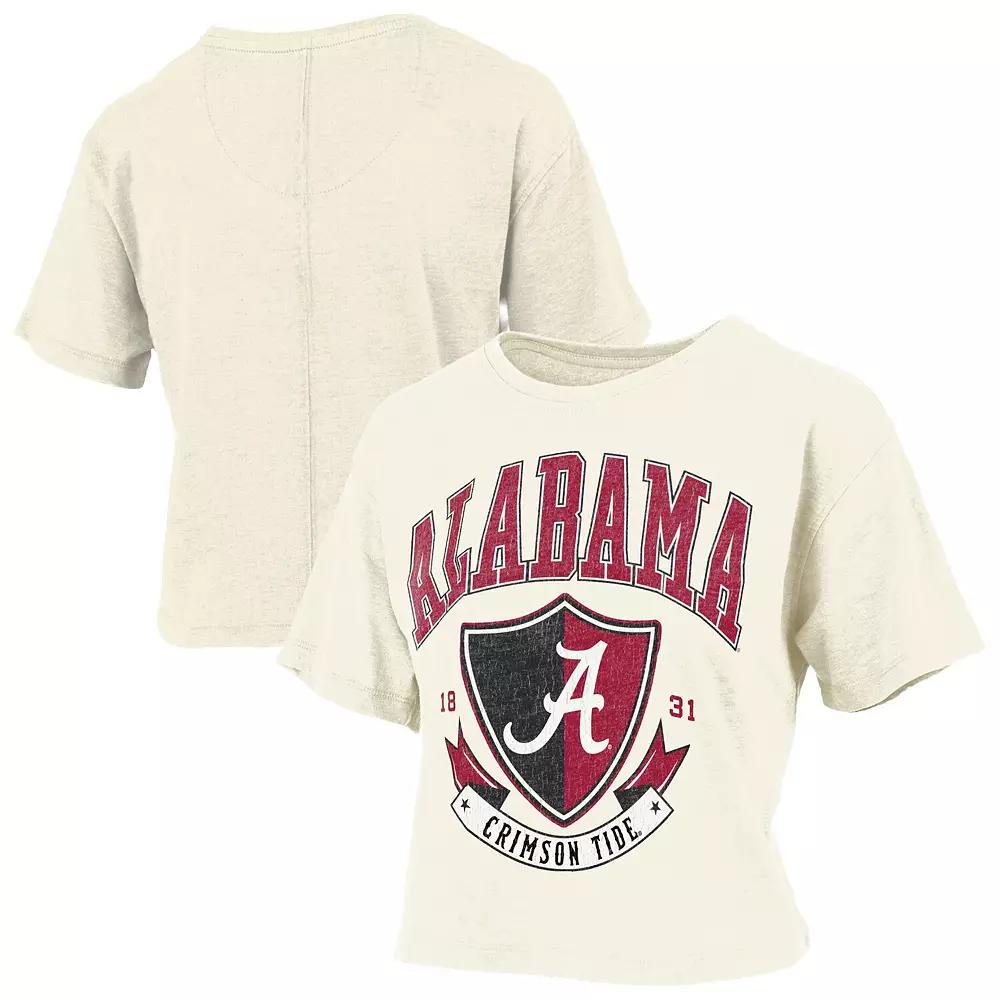 Women's Pressbox Cream Alabama Crimson Tide Buckler Vintage Cropped T-Shirt,  Product Image