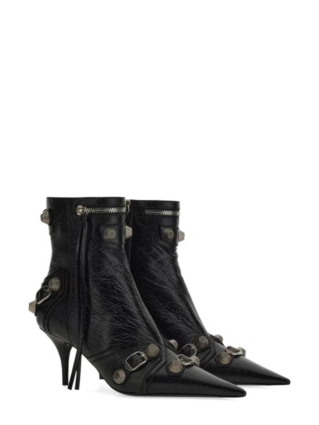 BALENCIAGA Womens Cagole Lambskin Buckle Zip Ankle Booties In Black Product Image