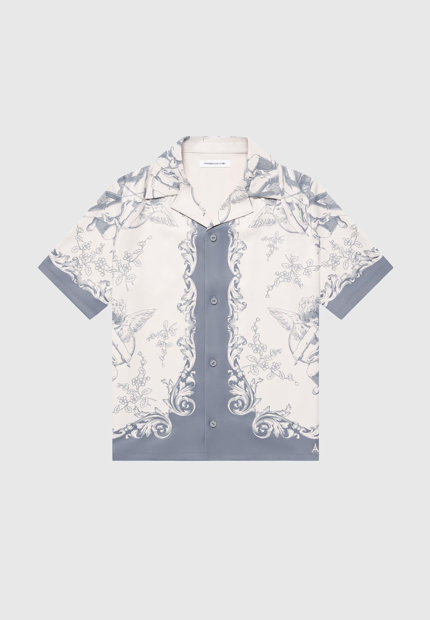 Marc - Signature Baroque Resort Shirt - Cream/Grey Male Product Image