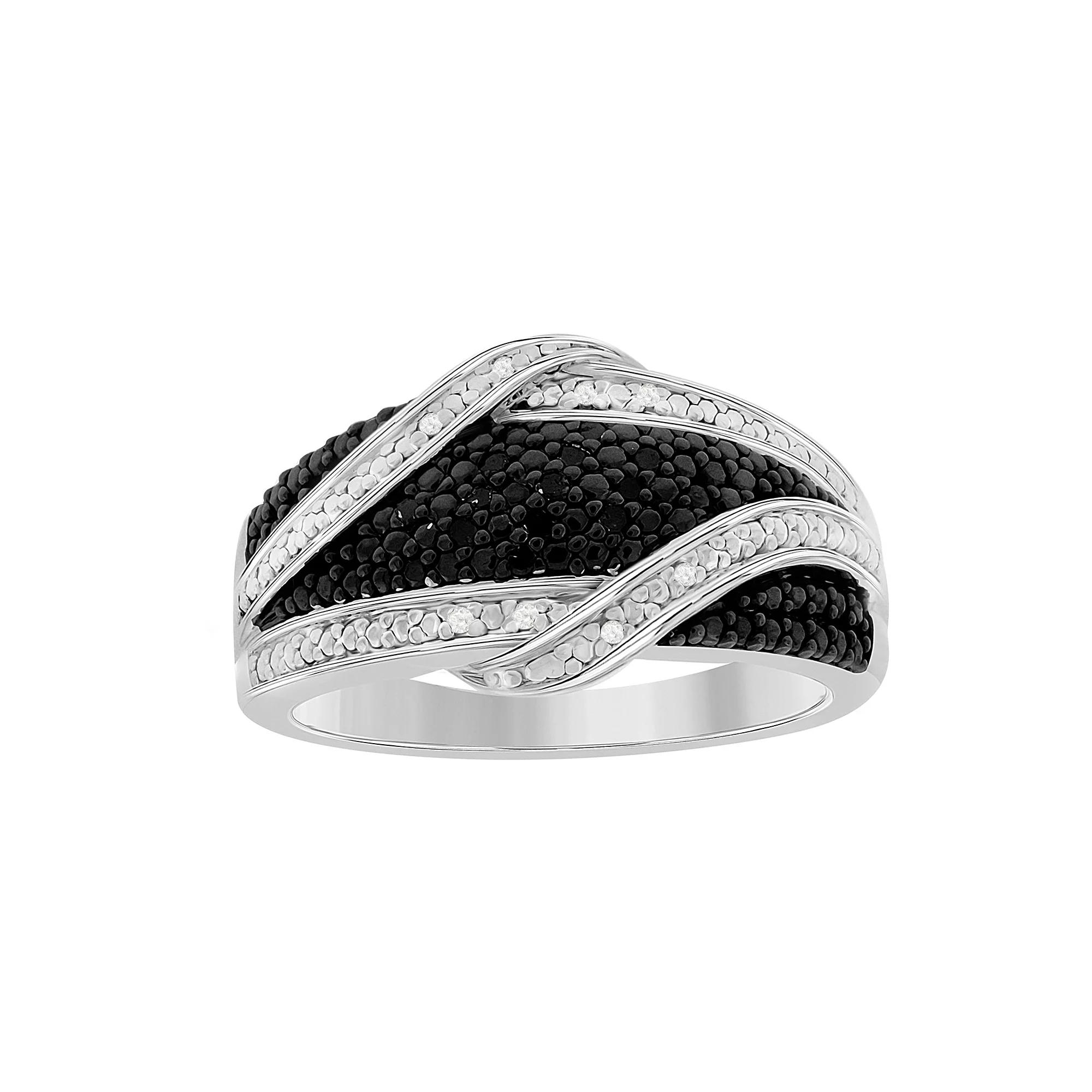 Sterling Silver 1/10 Carat T.W. Black & White Diamond Wrap Ring, Women's, Size: 8, Silver Tone Product Image