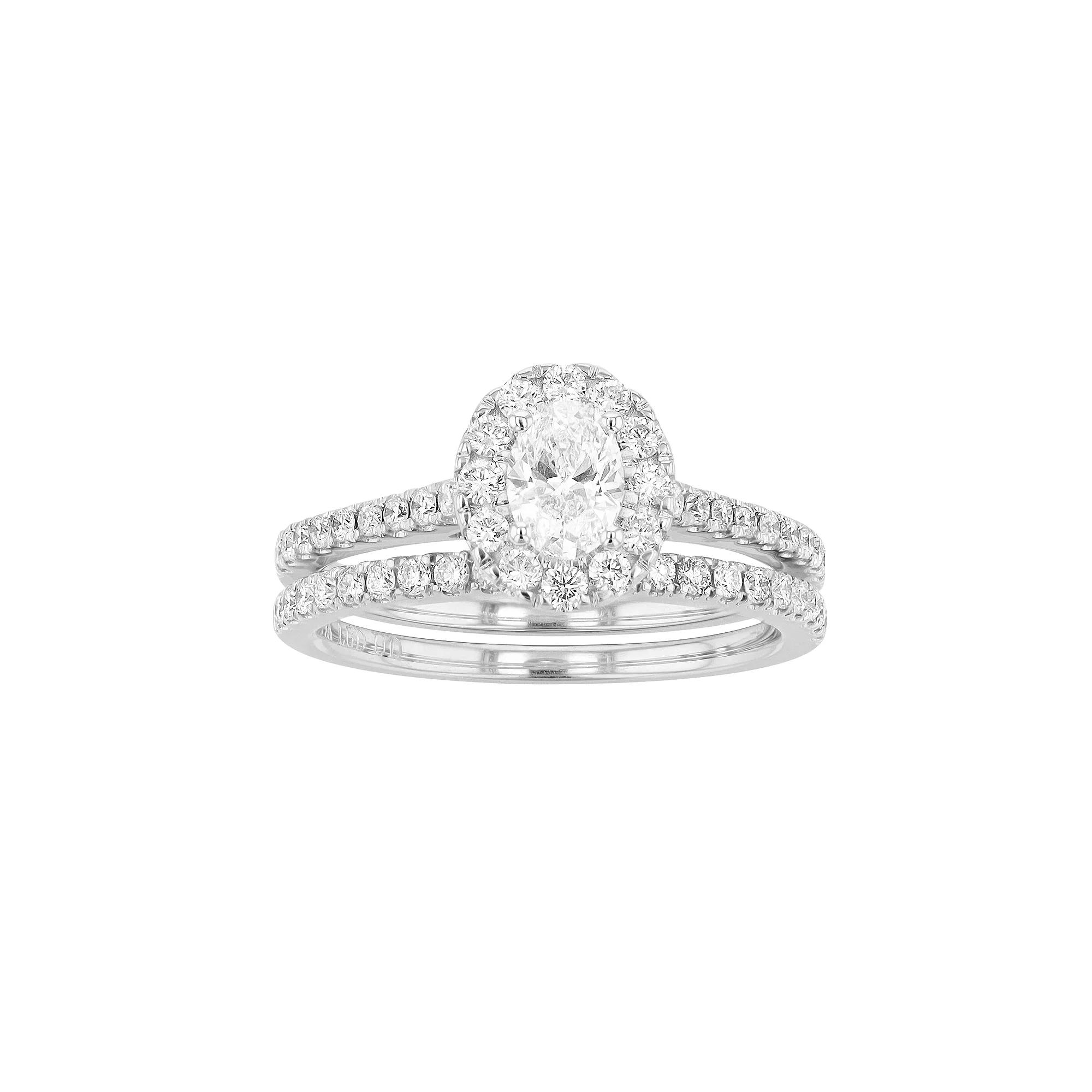 Diamond Brilliance 14k White Gold 1 Carat T.W. Lab-Created Diamond Oval Halo Engagement Ring Set, Women's,  Product Image