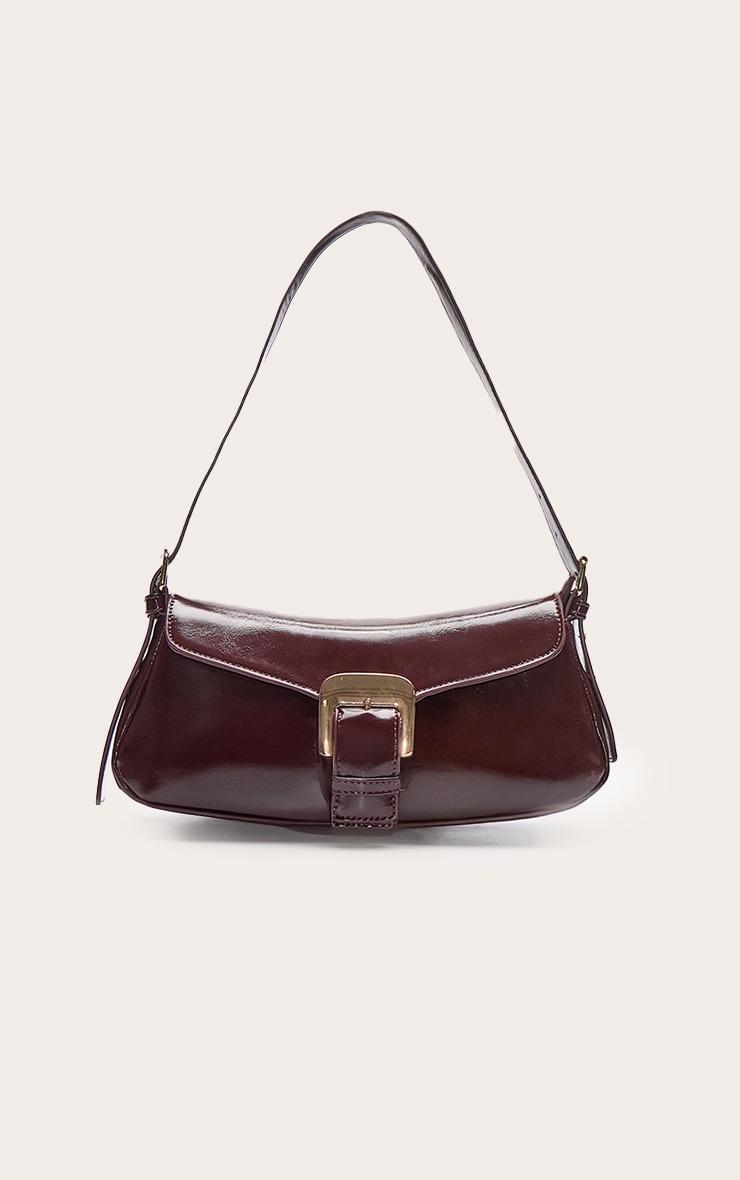 Burgundy Crinkle PU Buckle Shoulder Bag Product Image