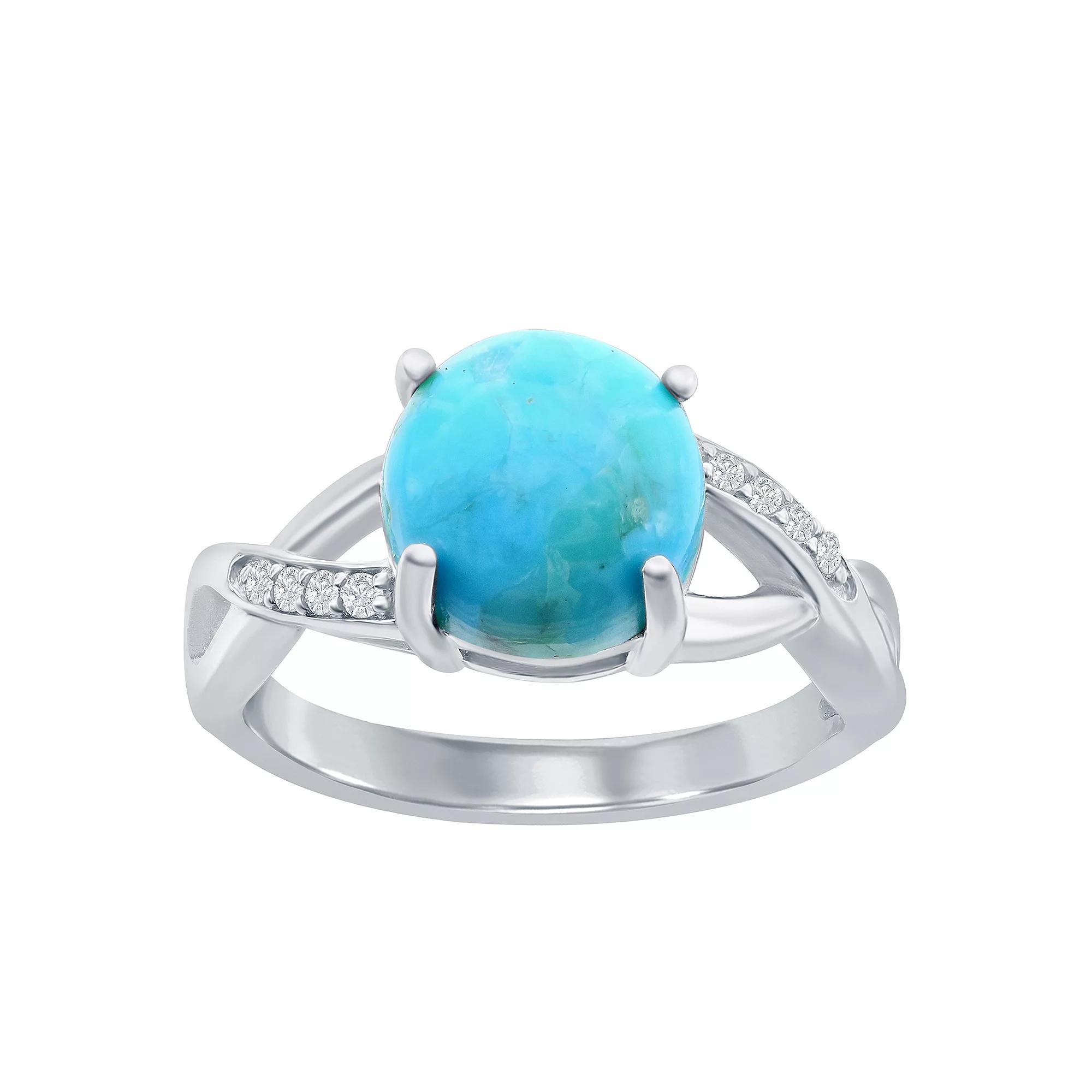Sterling Silver Turquoise & Cubic Zirconia Solitaire Ring, Women's, Size: 9 Product Image