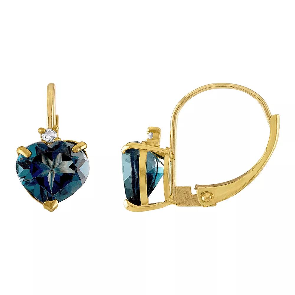 Tiara 10k Gold London Blue Topaz & Diamond Accent Leverback Earrings, Women's Product Image