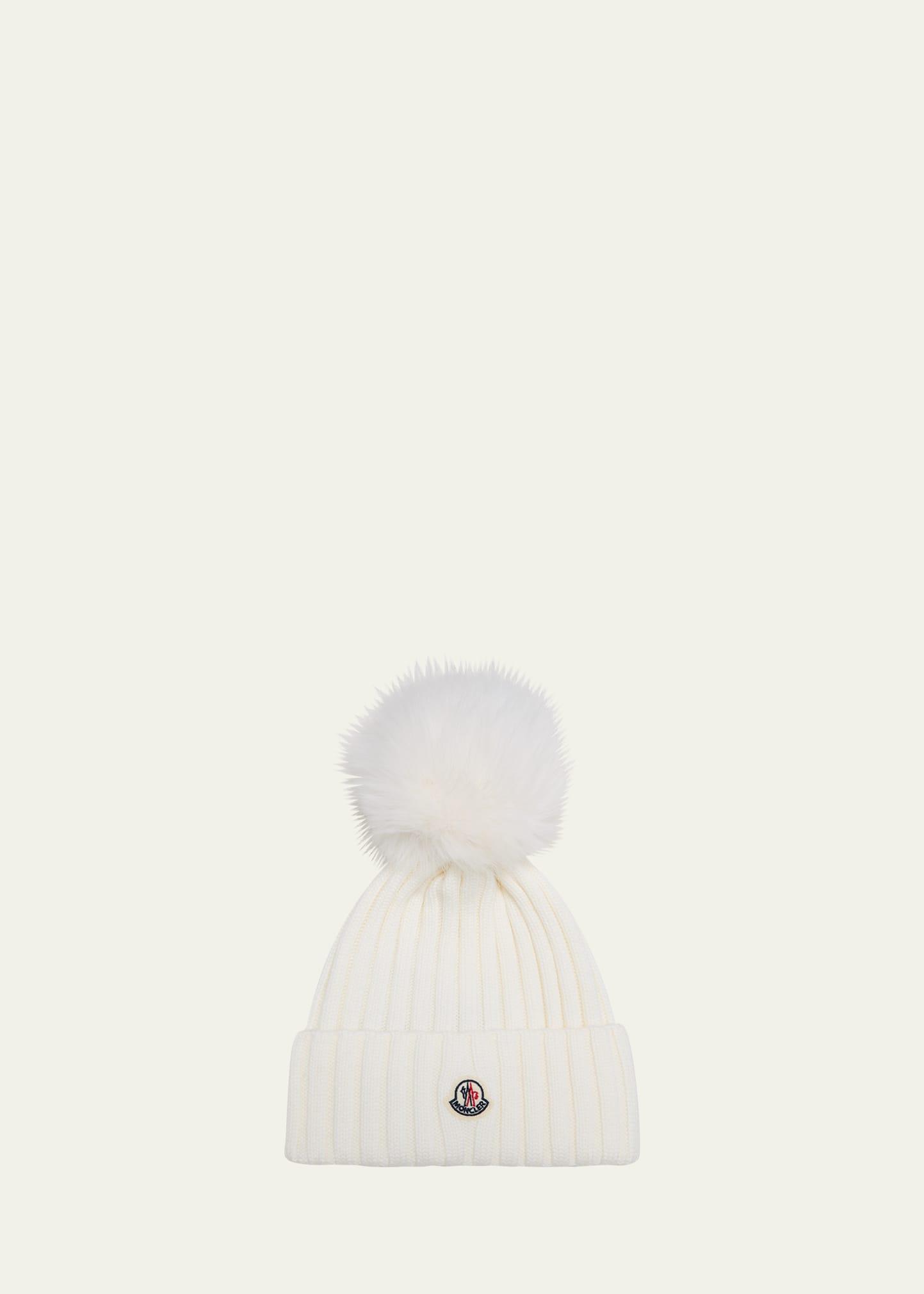 Ribbed Wool Beanie with Faux Fur Pom Product Image