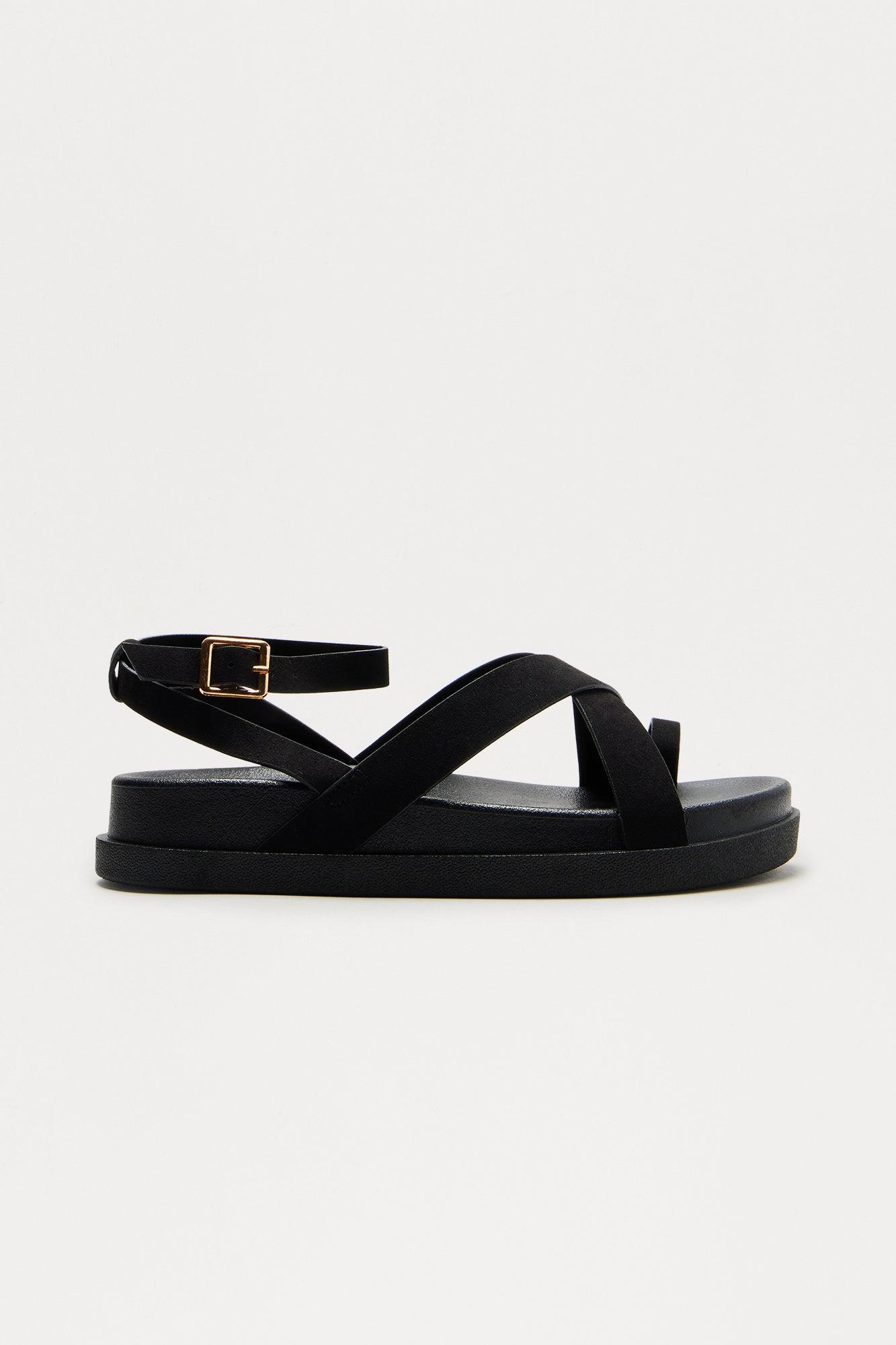 Sharni Toe Ring Faux Suede Sandals - Black Product Image