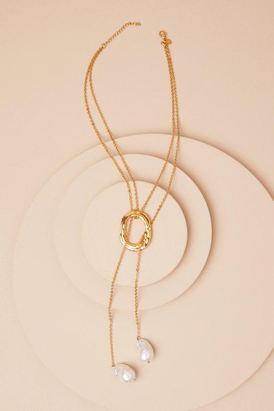 Solar Gold Pearl Statement Necklace Product Image