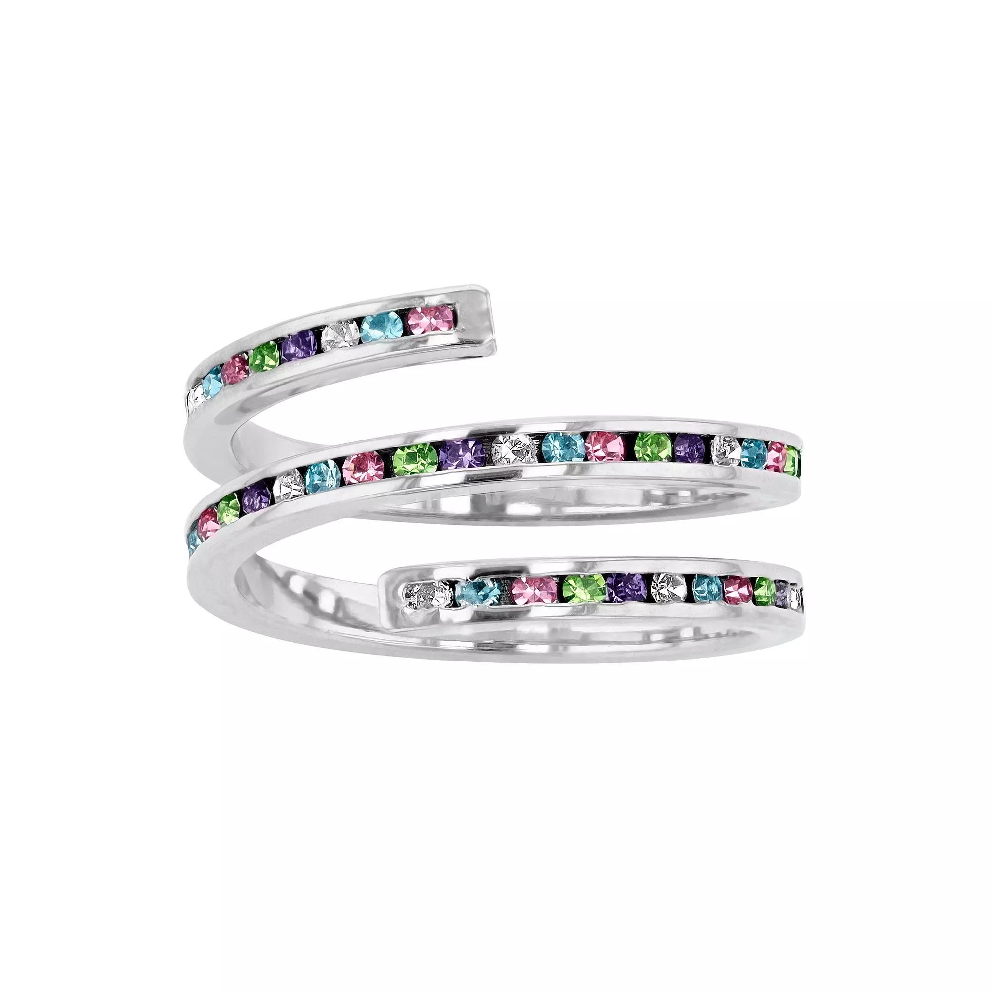 Traditions Jewelry Company Fine Silver Plated Rainbow Crystal Spiral Ring, Women's, Size: 6, Multi Product Image