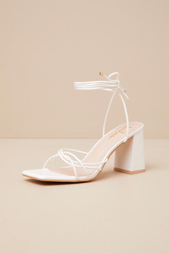 Orlie White Strappy Lace-Up High Heel Sandals Product Image