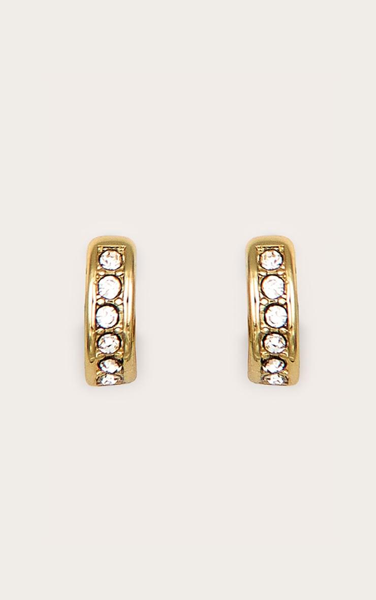 Real Gold Plated Diamante Row Huggie Earrings Product Image
