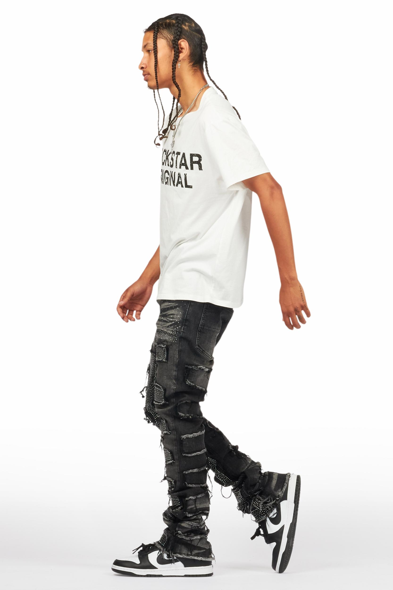 Shake Dark Grey Rhinestone Stacked Flare Jean Male Product Image