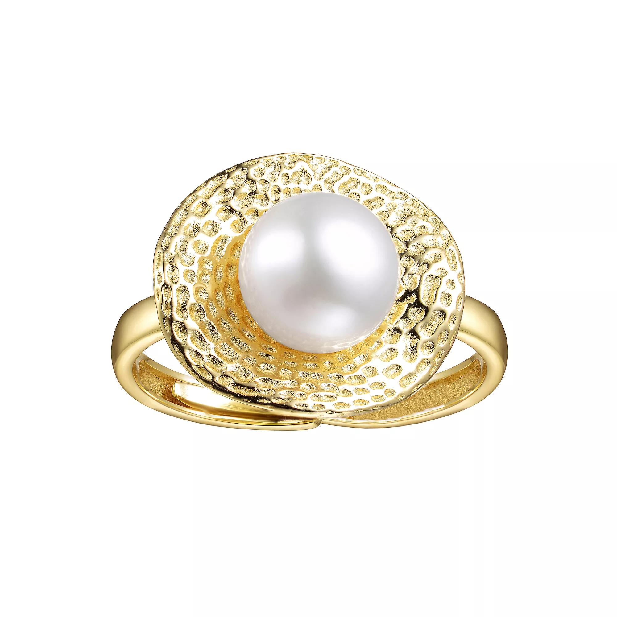 14k Gold over Sterling Silver Freshwater Simulated Pearl Hammered Adjustable Ring, Womens, Gold Tone Product Image