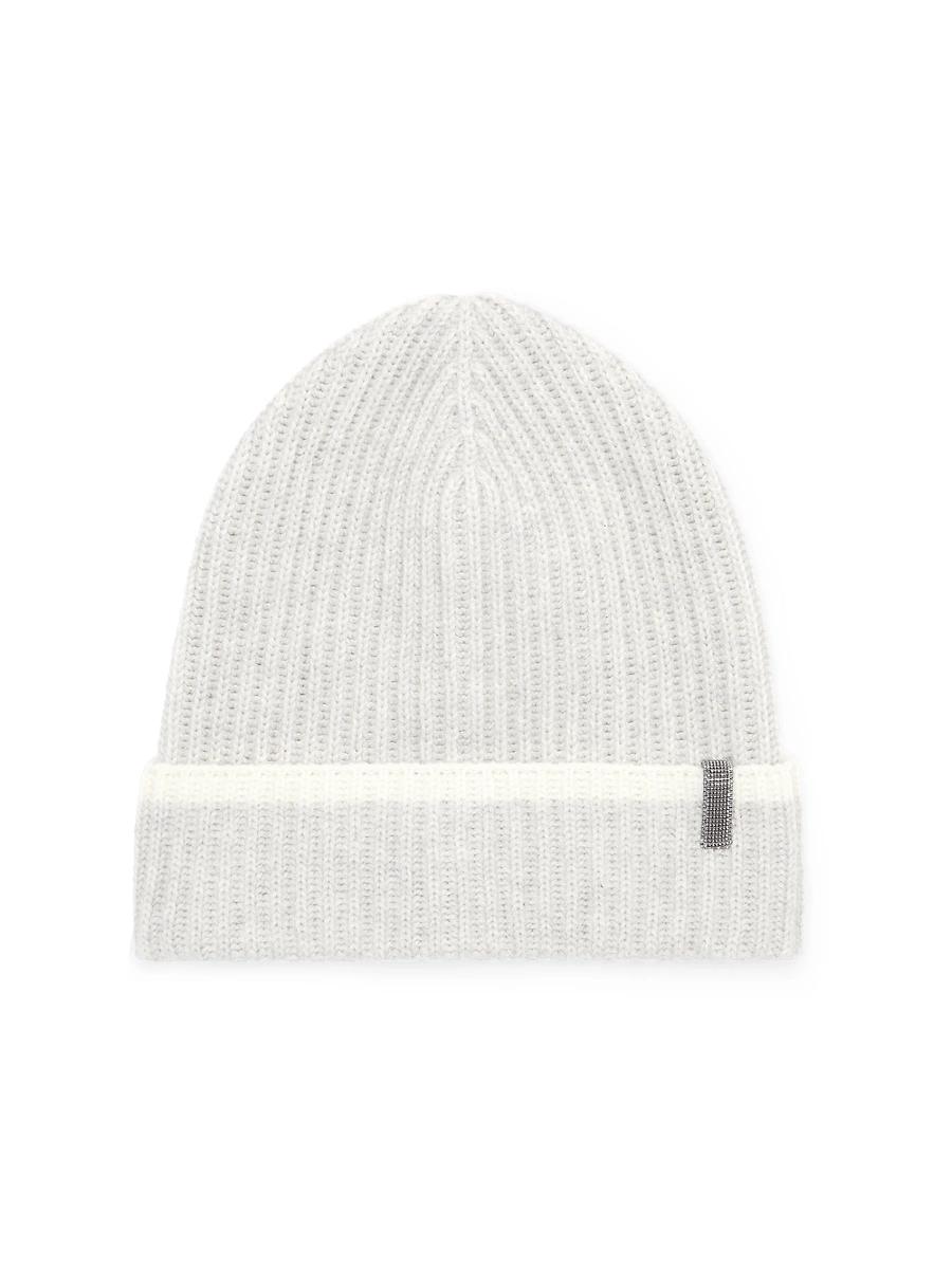 Womens Cashmere English Rib Knit Beanie with Monili Product Image