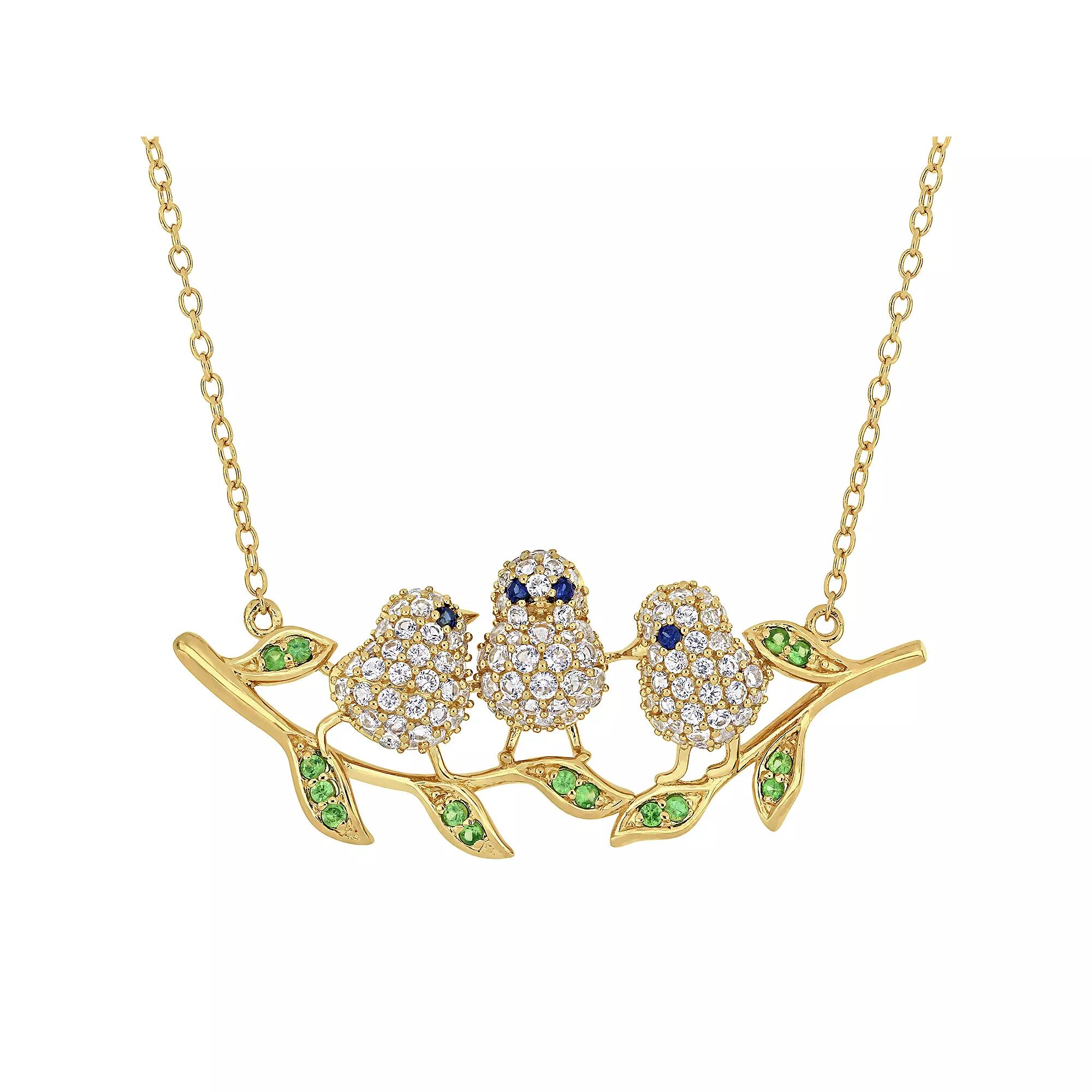 Stella Grace 1 2/5 Carat T.W. Lab-Created White Sapphire & Tsavorite Chick Necklace, Womens Gold Tone Product Image