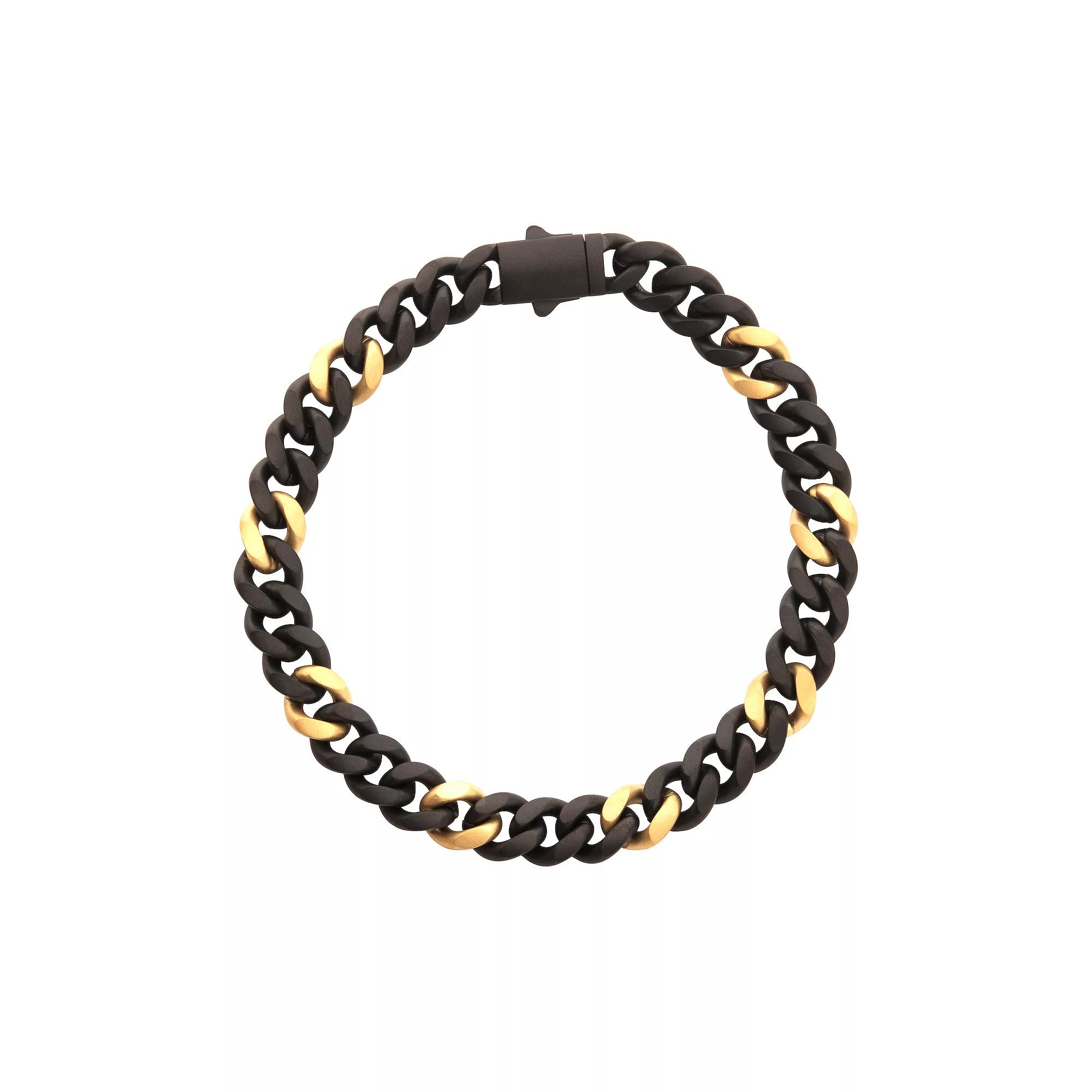 Men's Two-Tone Cuban Chain Bracelet, Size: 8", Gold Black Tone Product Image