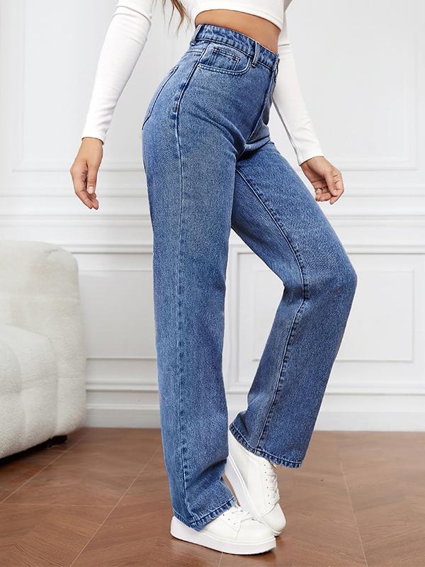 Stretch Washed Fashionable Straight Leg Boyfriend Jeans Product Image