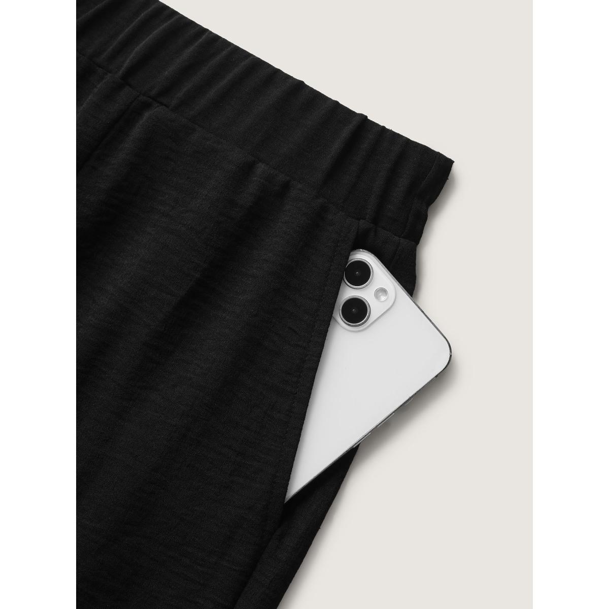 Plus Size Lace Trim Sheer Wide-Leg Pants Women Black Everyday-Elegant Pants BloomChic 14-16/1X Product Image