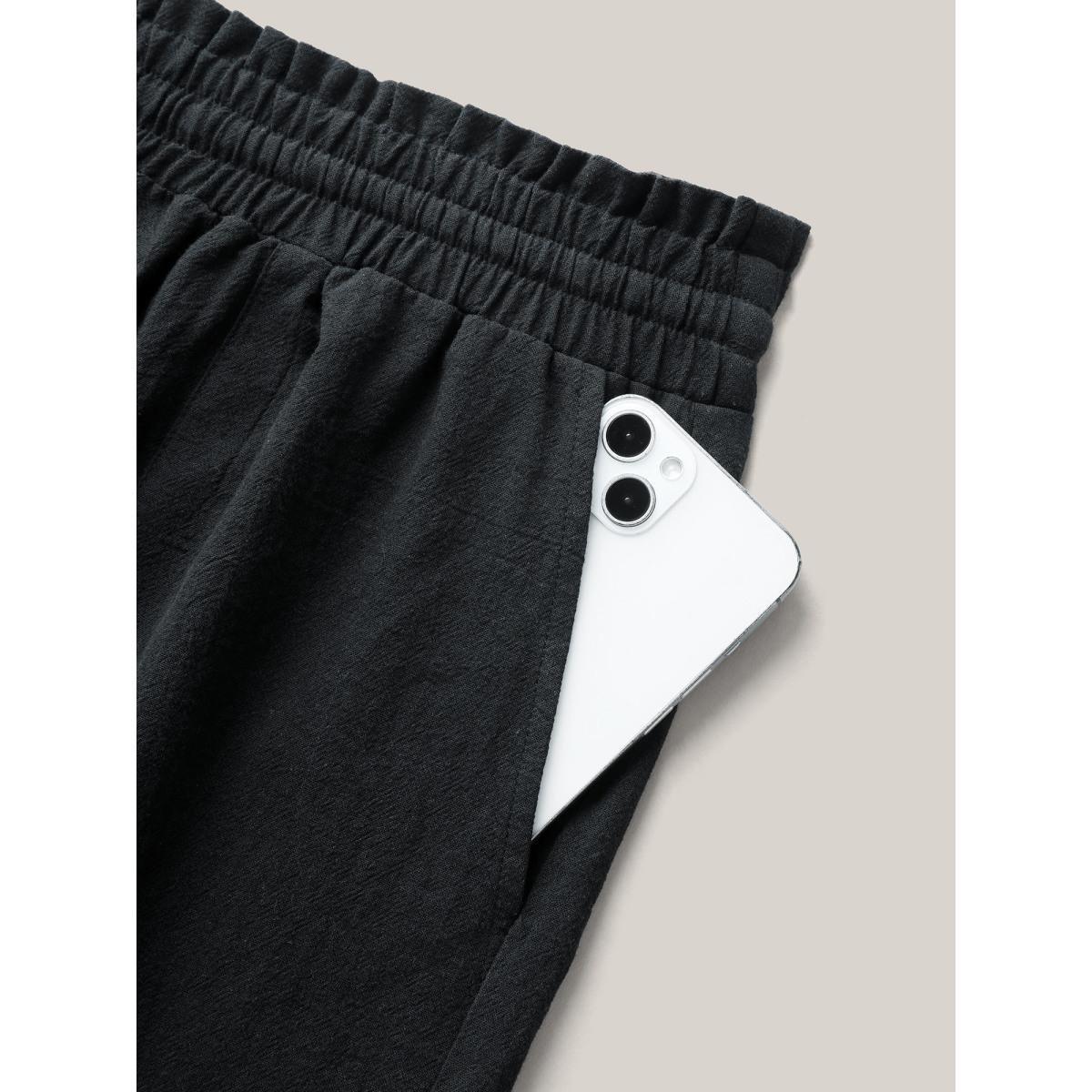 Plus Size Drawstring Waist Pockets Straight-Leg Shorts Women Black Casual Drawstring Straight Leg Casual Shorts BloomChic 22-24/3X Product Image