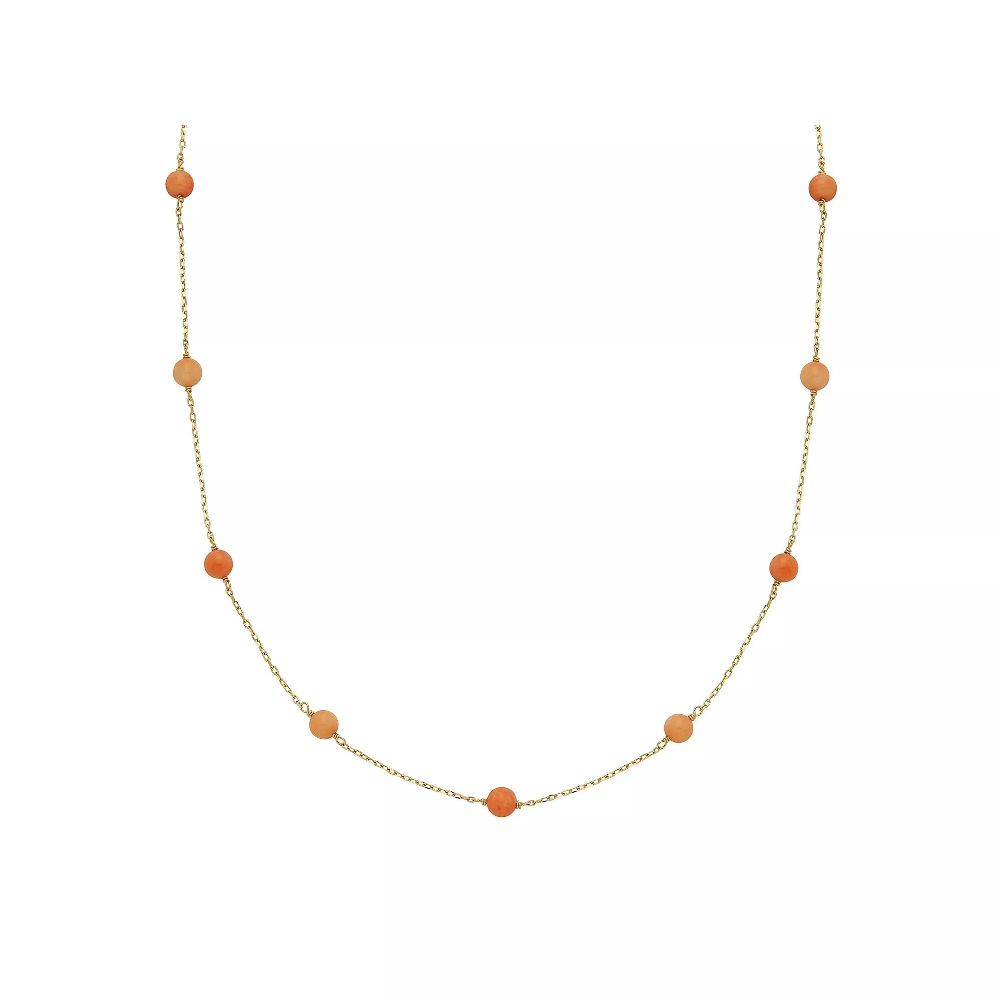 14k Gold Coral Station Necklace, Womens Pink Product Image