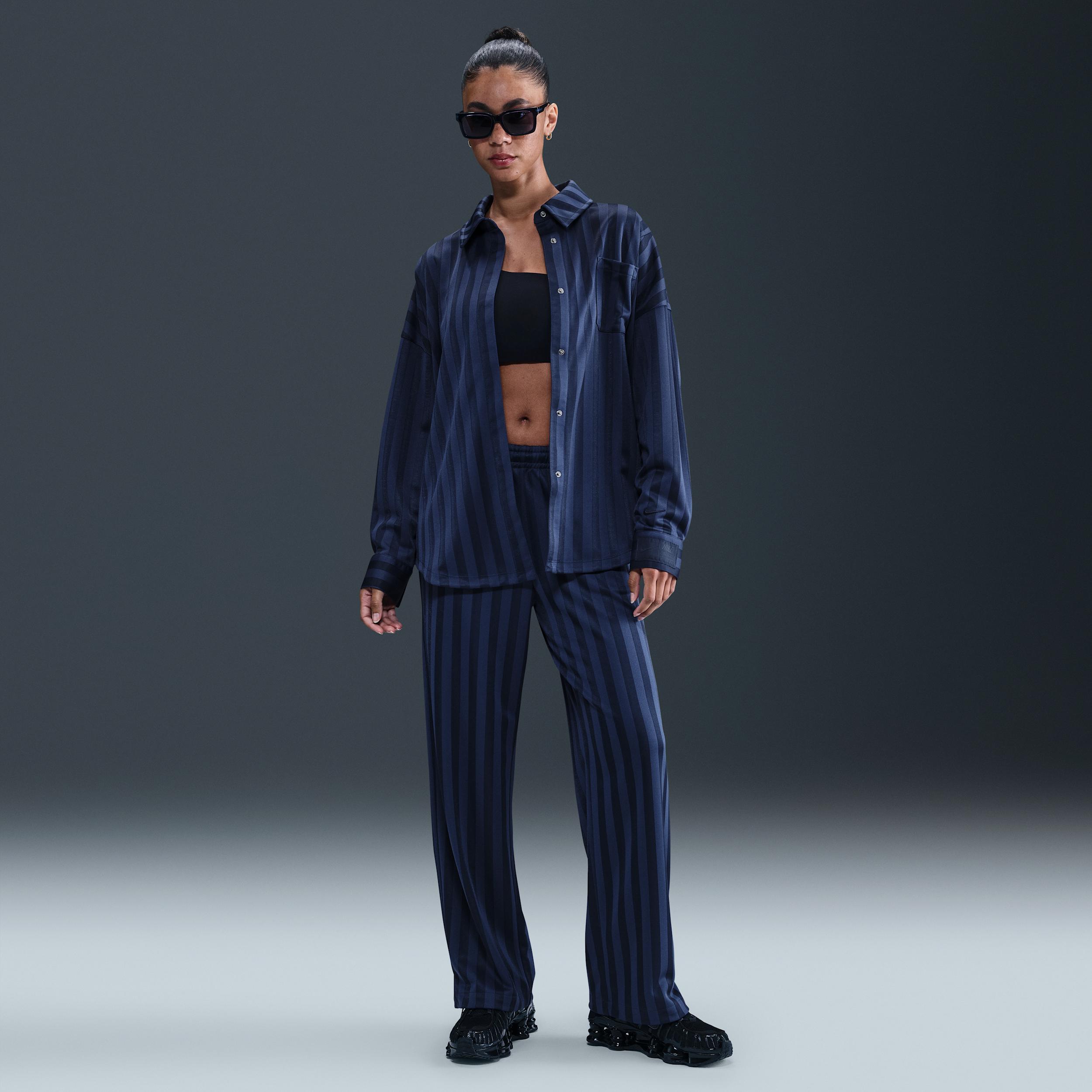 Womens Nike Sportswear Oversized Jacquard Striped Button-Down Shirt | HV1956-110 Product Image