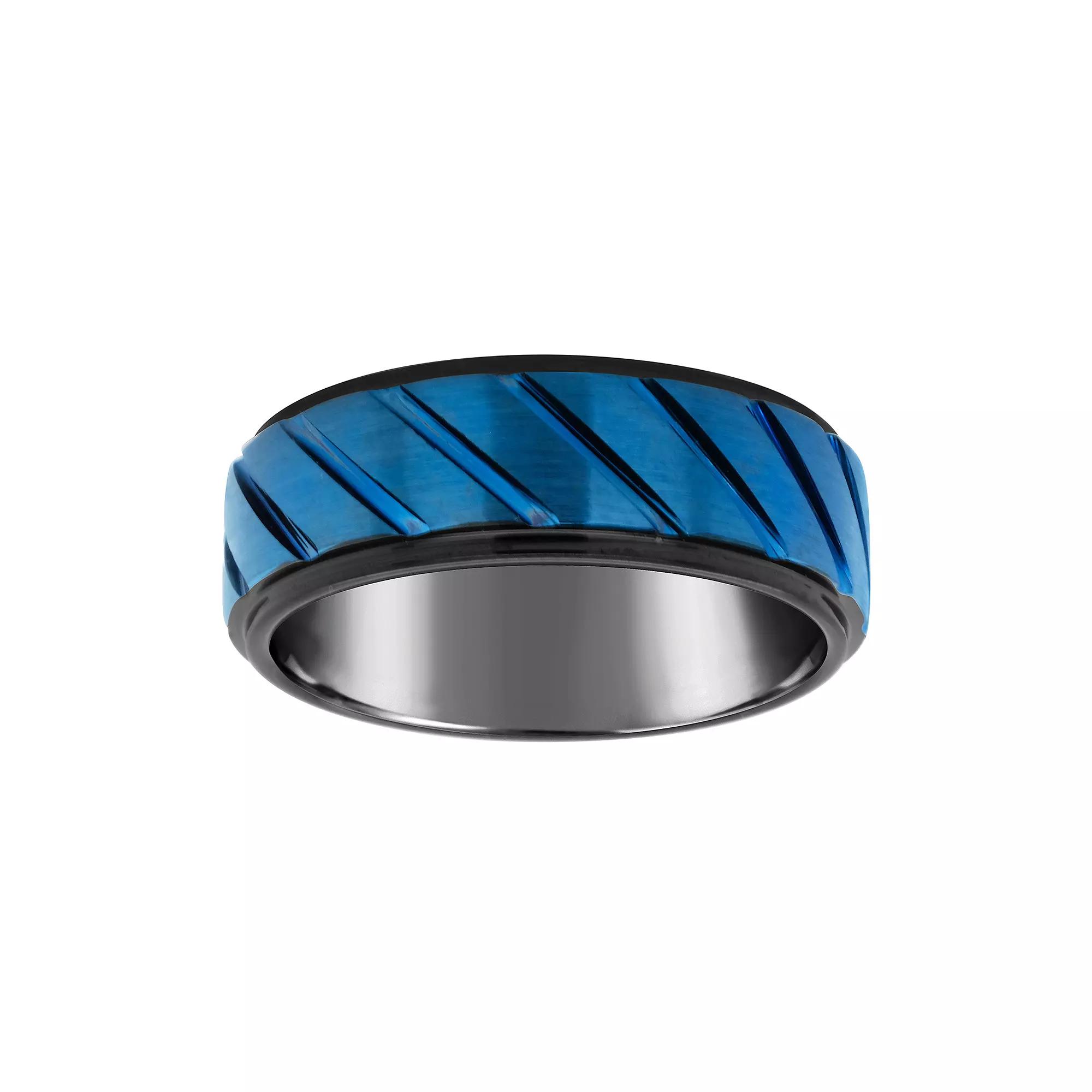 Mens 8mm Black & Blue Ion-Plated Tungsten Wedding Band Ring Black Ion Plated Product Image
