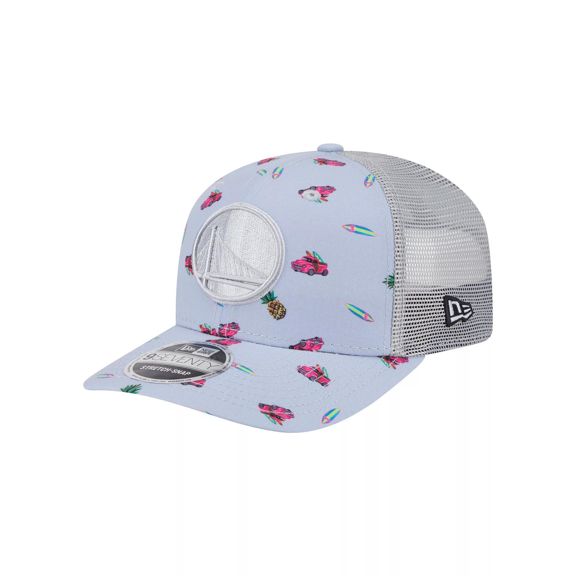 Men's New Era Light Blue/Gray Golden State Warriors Adventure Aloha Pattern 9SEVENTY Stretch-Snap Hat Product Image