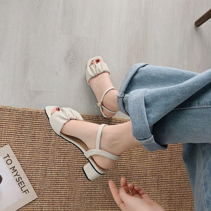 Shirred Ankle Strap Chunky Heel Sandals Product Image