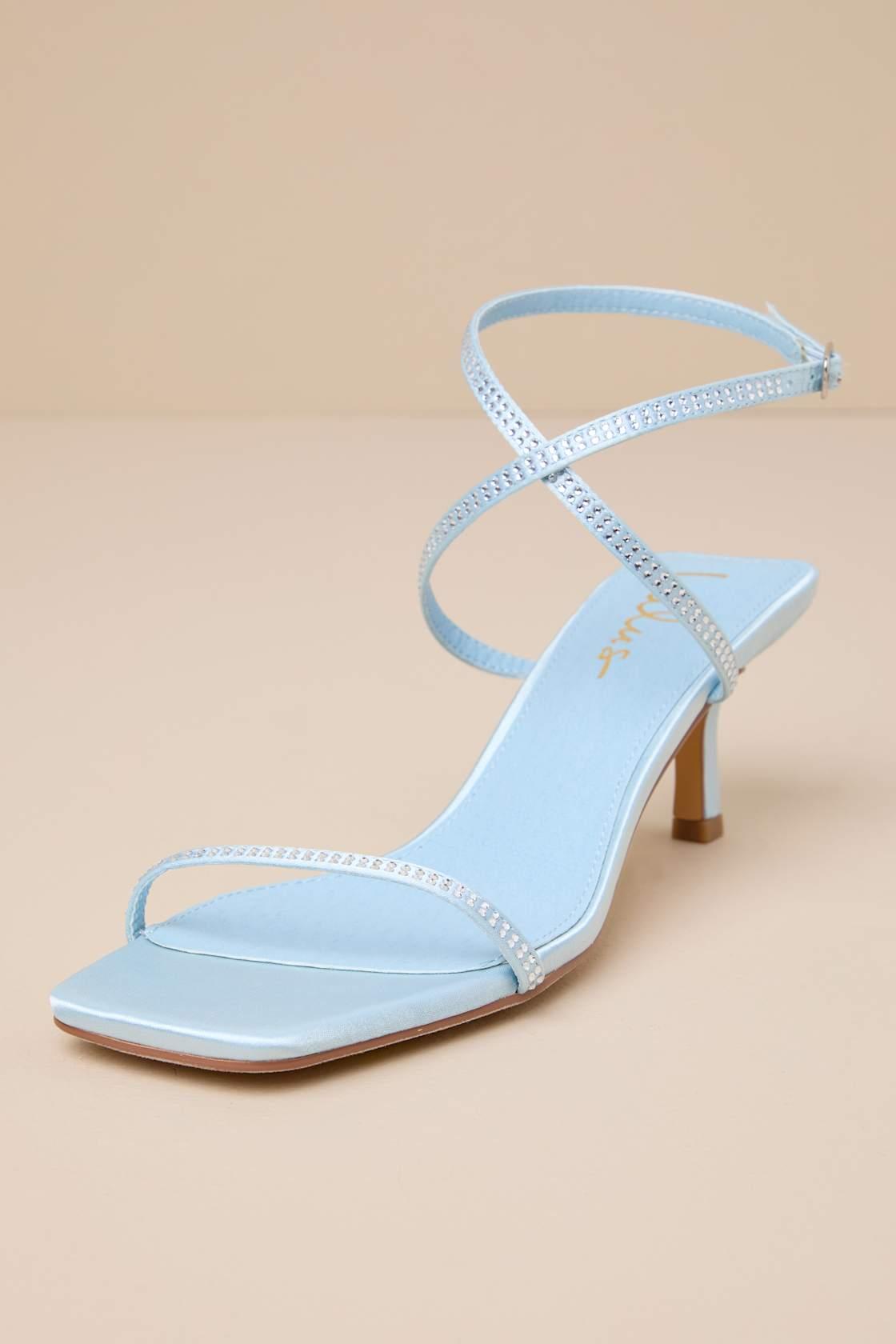Zerline Powder Blue Rhinestone Ankle Strap Low Heel Sandals Product Image