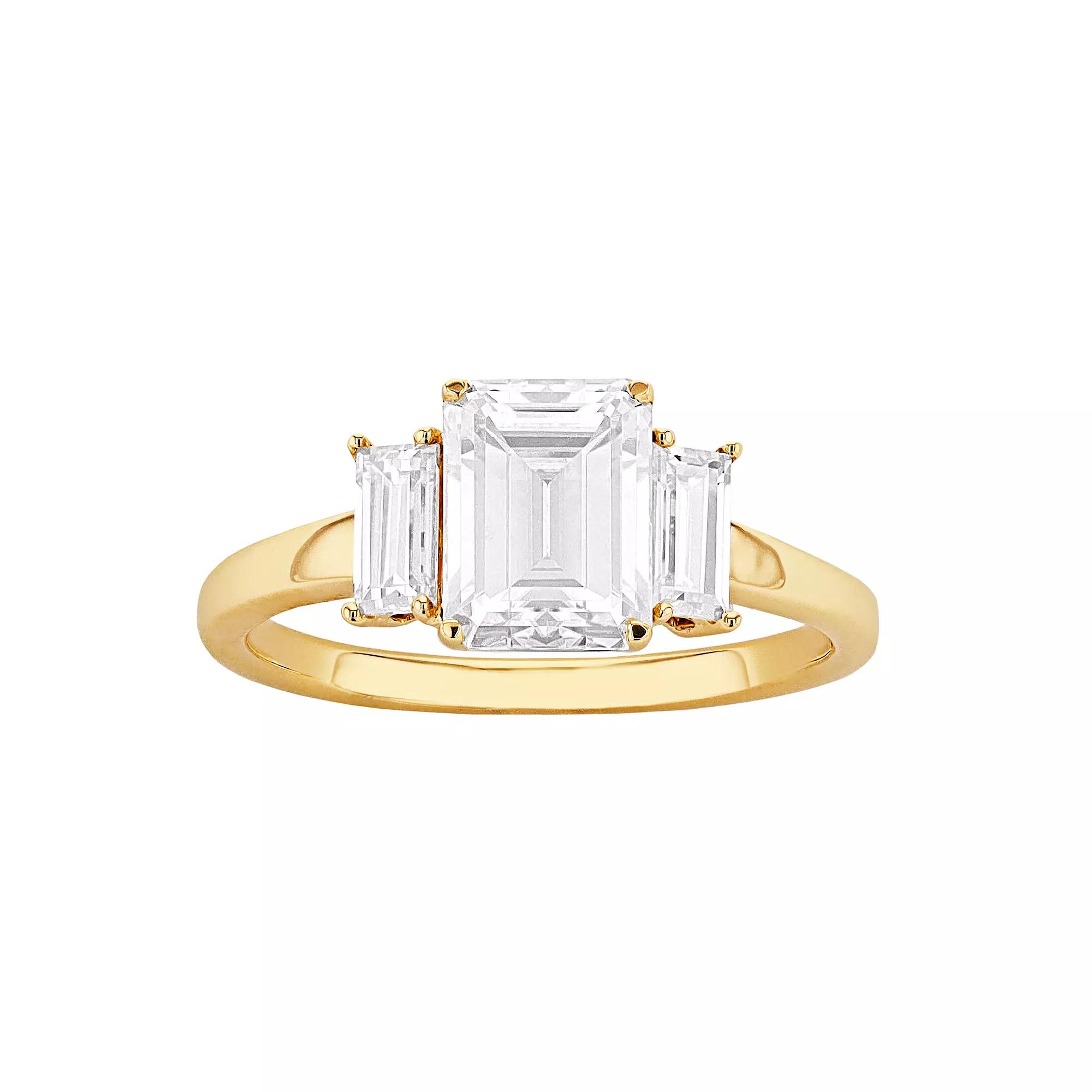 Radiant Fire 14k Gold Emerald-Cut Lab-Created Moissanite 3-Stone Engagement Ring, Womens Product Image