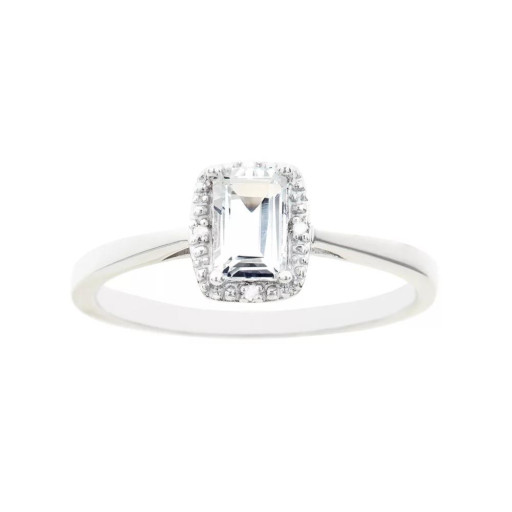 Celebration Gems Sterling Silver White Topaz & Diamond Accent Rectangle Halo Ring, Women's,  Product Image