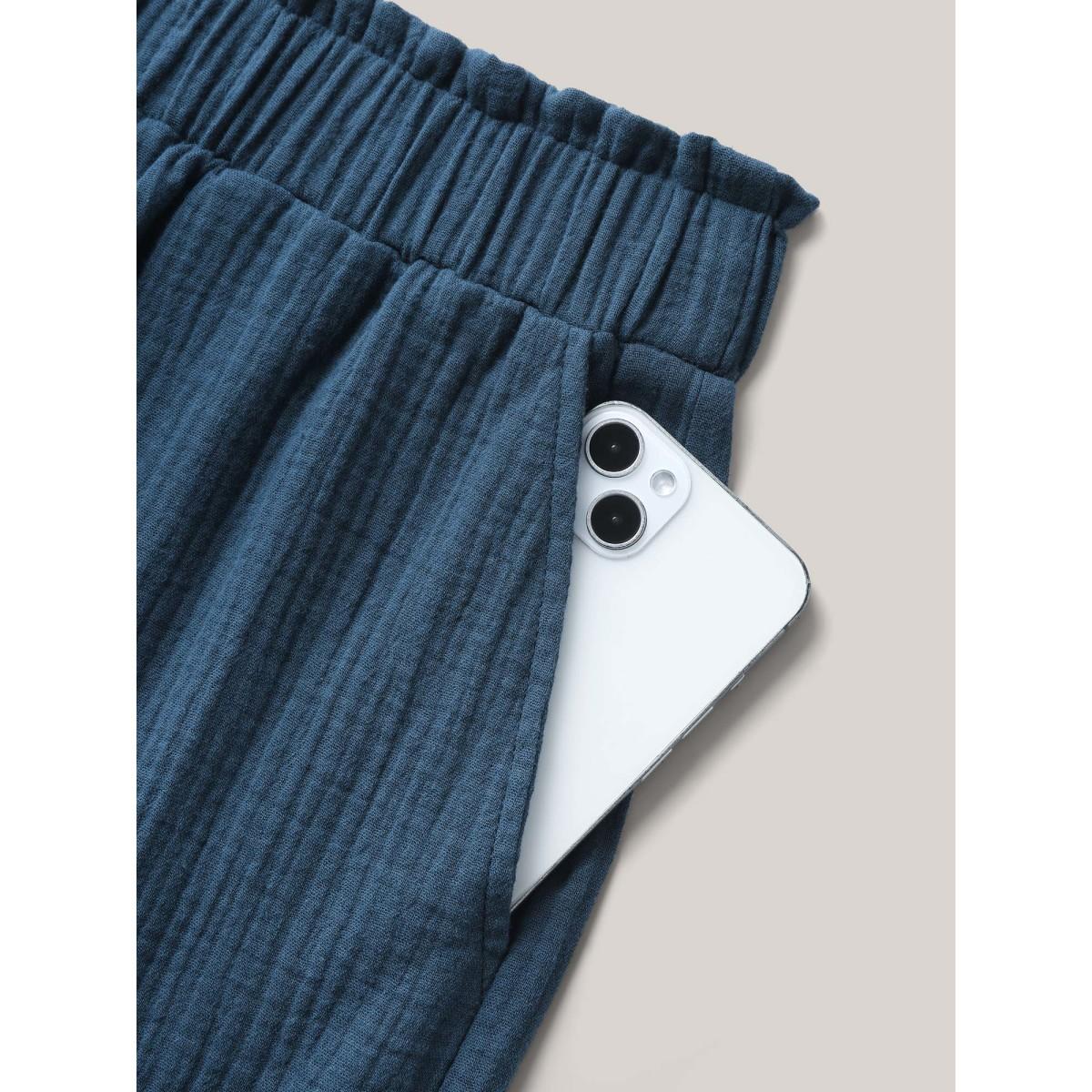 Plus Size Curved Hem Straight-Leg Shorts Women Indigo Boho Texture Straight Leg Vacation Shorts BloomChic 14-16/1X Product Image