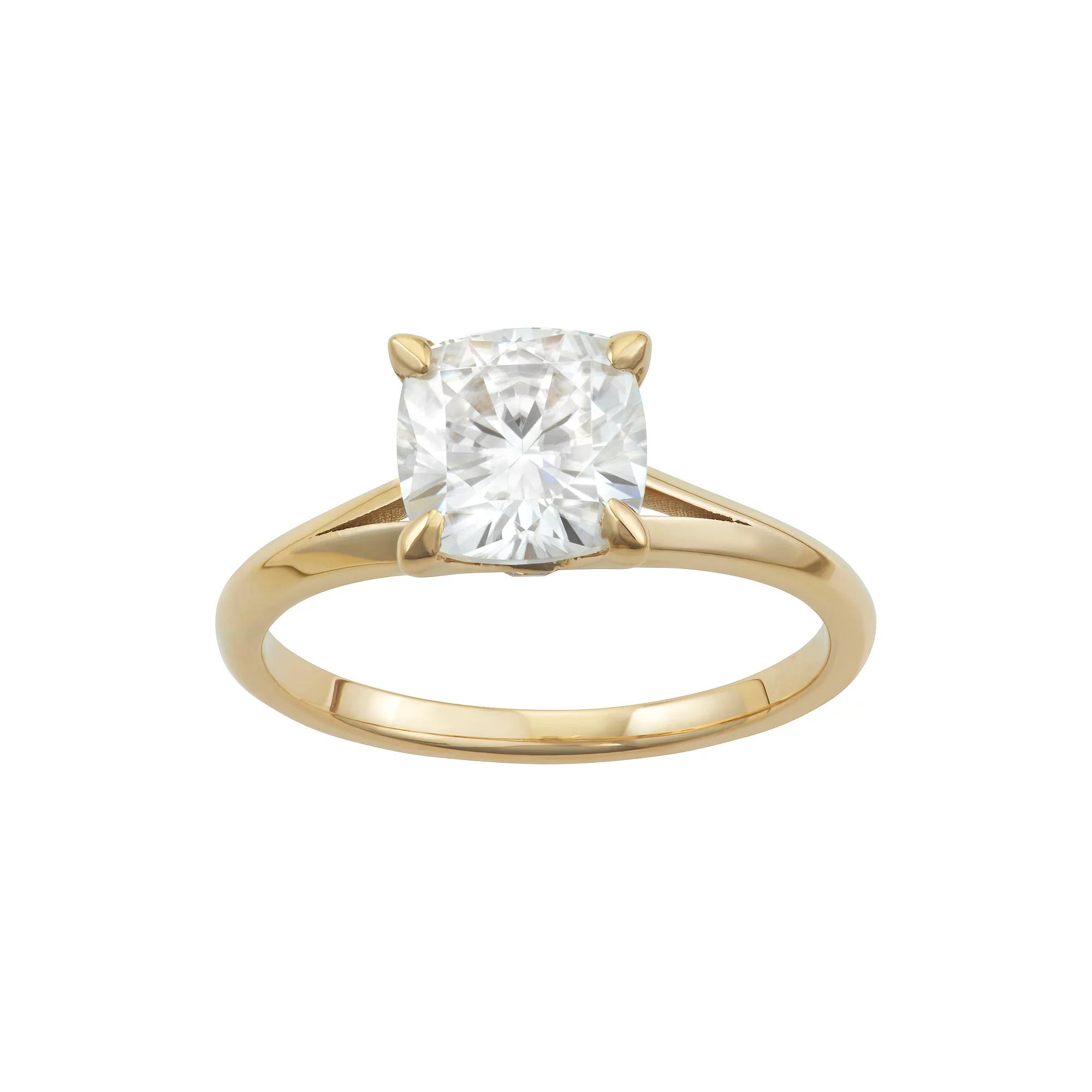 Charles & Colvard 14k Gold 2 Carat T.W. Cushion Lab-Created Moissanite Solitaire Ring, Women's, Size: 8, Yellow Product Image