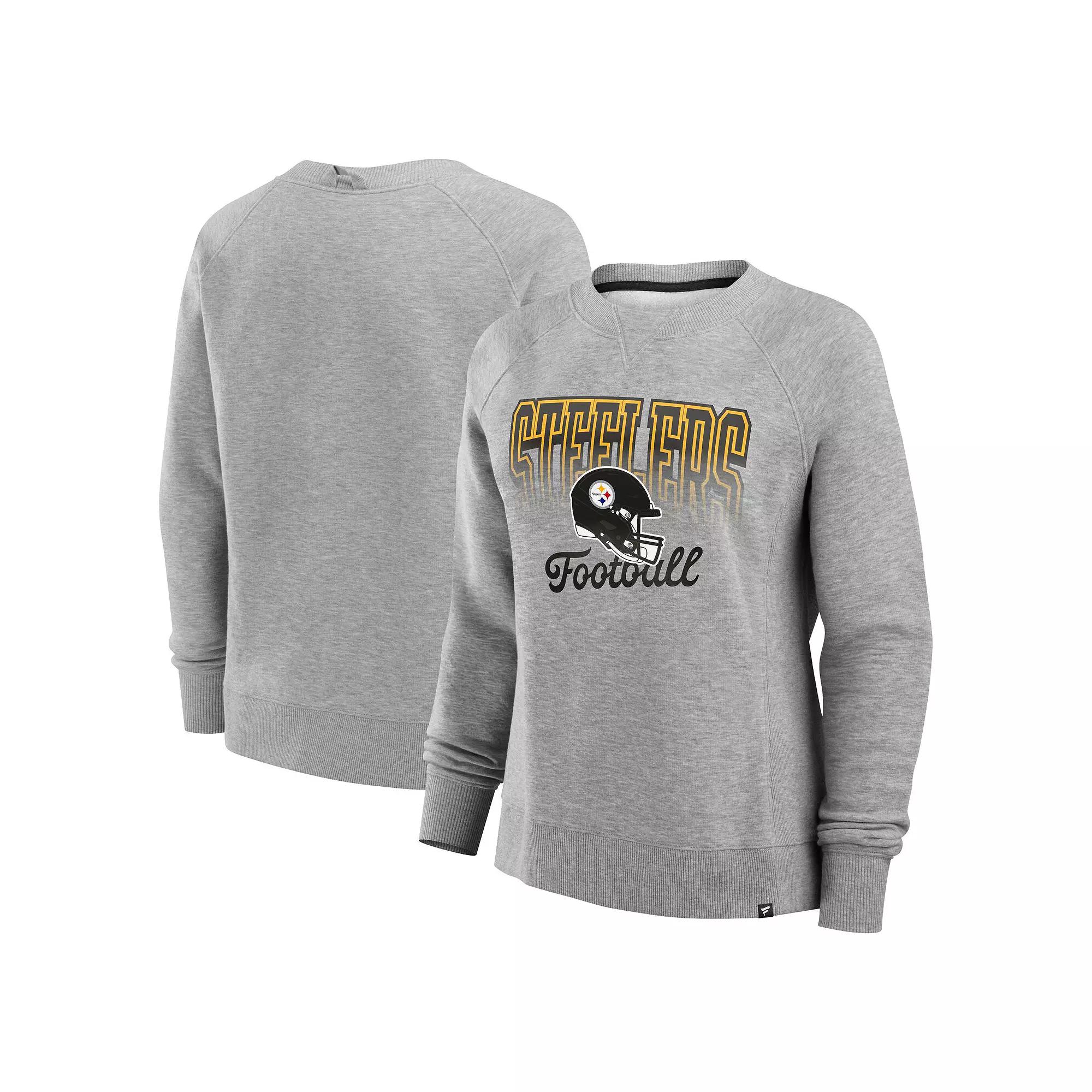 Women's Fanatics Heather Gray Pittsburgh Steelers Hit Hard Fleece Pullover Sweatshirt, Size: 2XL, Grey Product Image