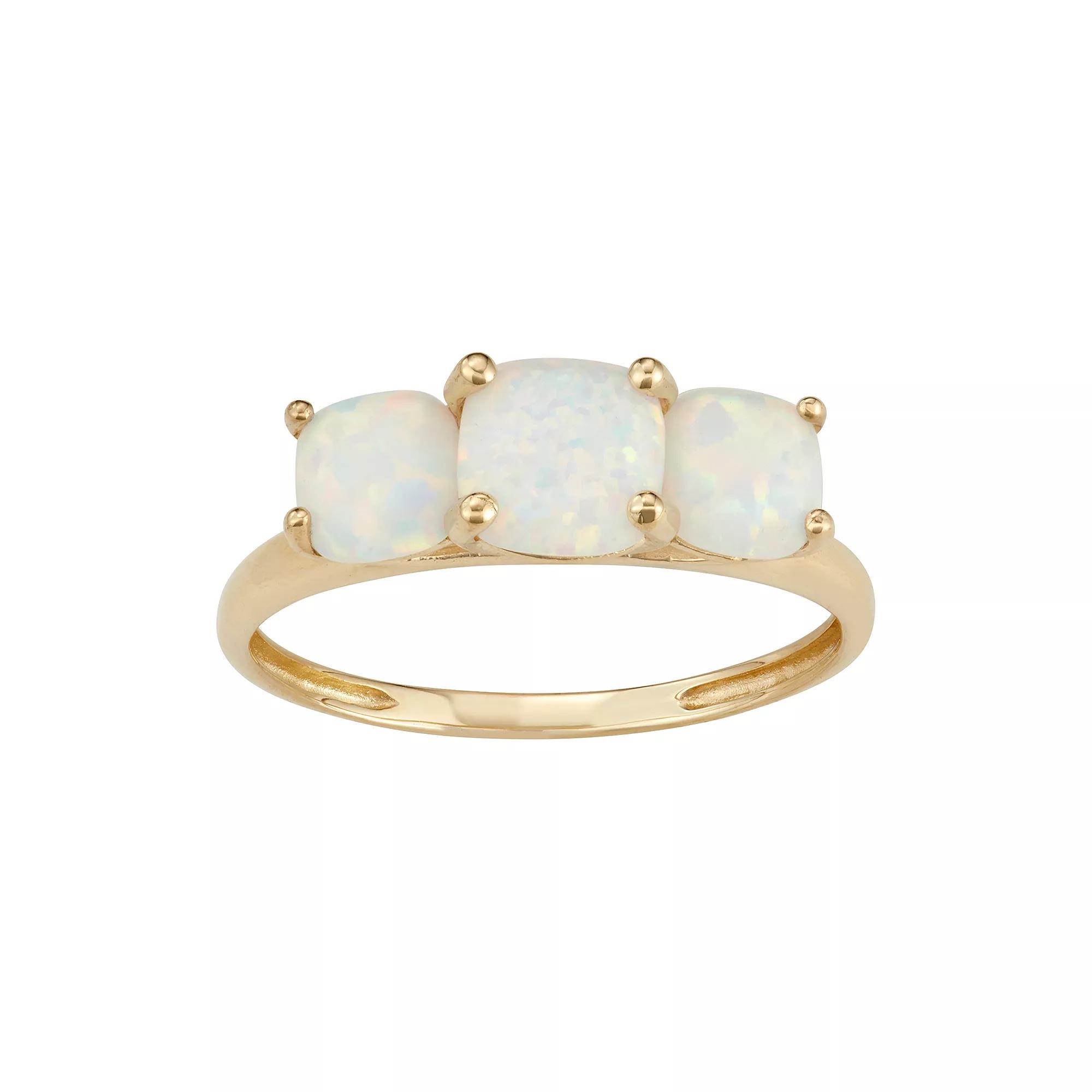 Designs by Gioelli 10k Gold 3-Stone Cushion Ring, Women's, Size: 8, Created White Opal Product Image