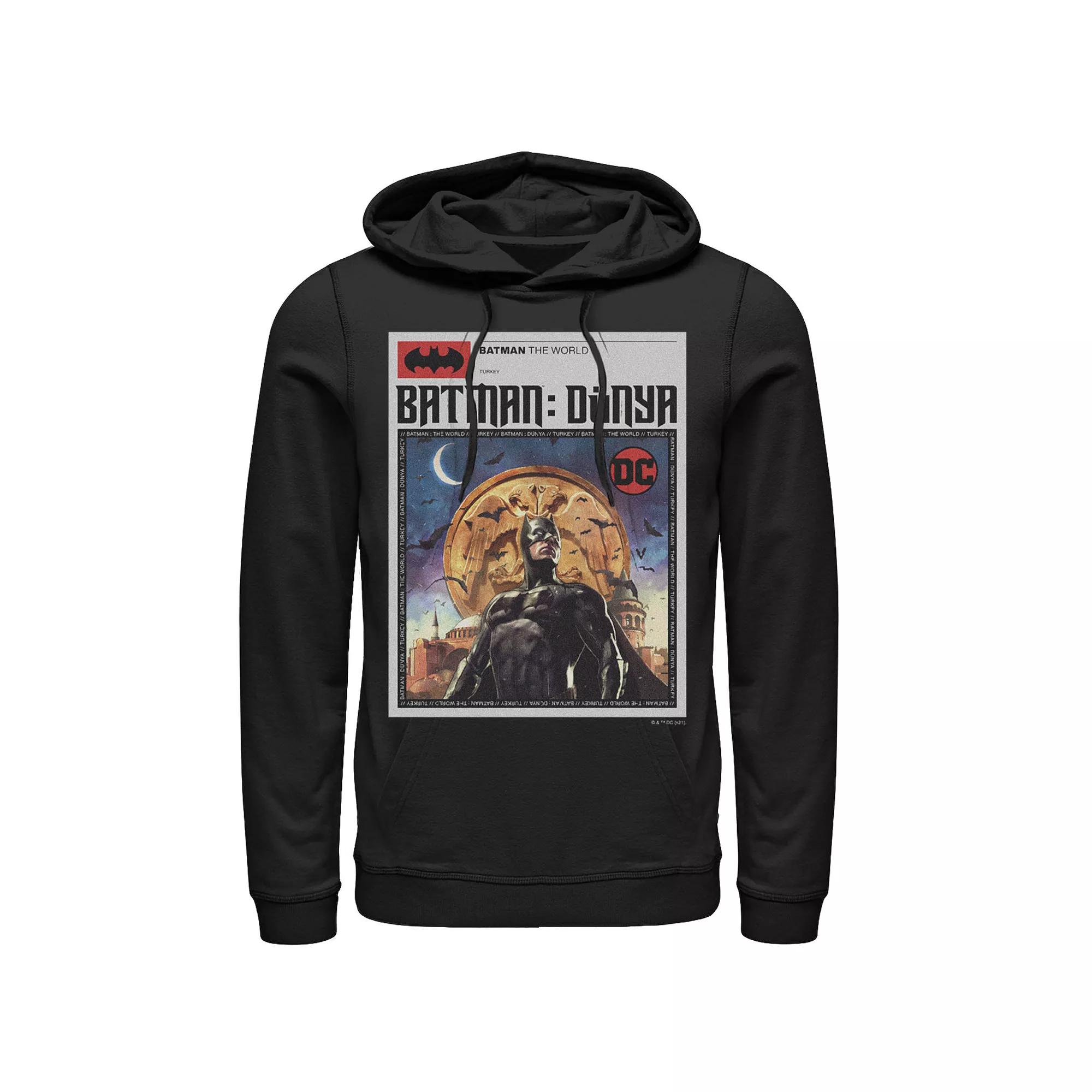 Men's Batman: The World Turkey News Poster Hoodie, Boy's, Size: Large, Black Product Image