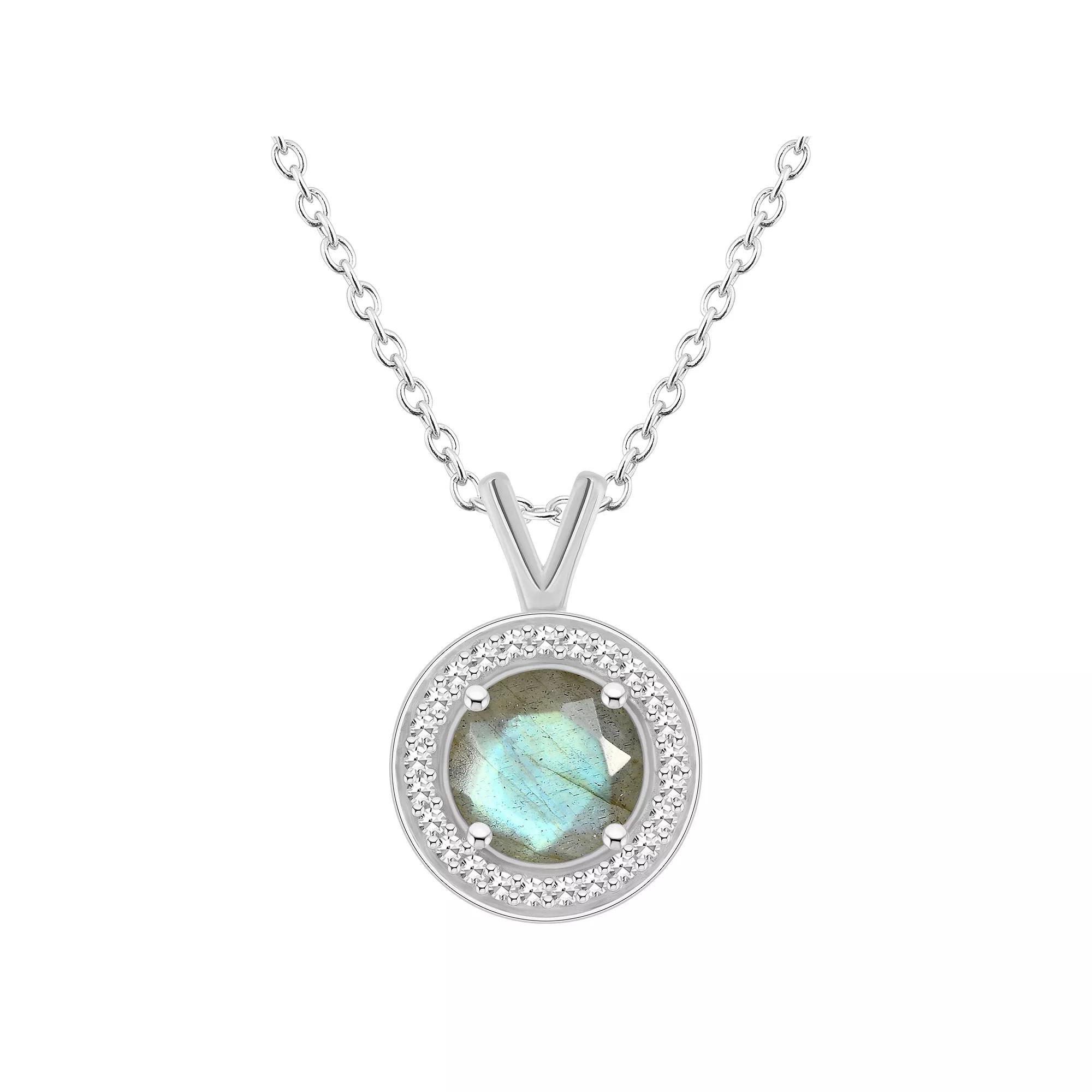 Celebration Gems Sterling Silver Round Gemstone & 1/8 Carat T.W. Diamond Halo Pendant Necklace, Women's, Size: 18", Black Product Image