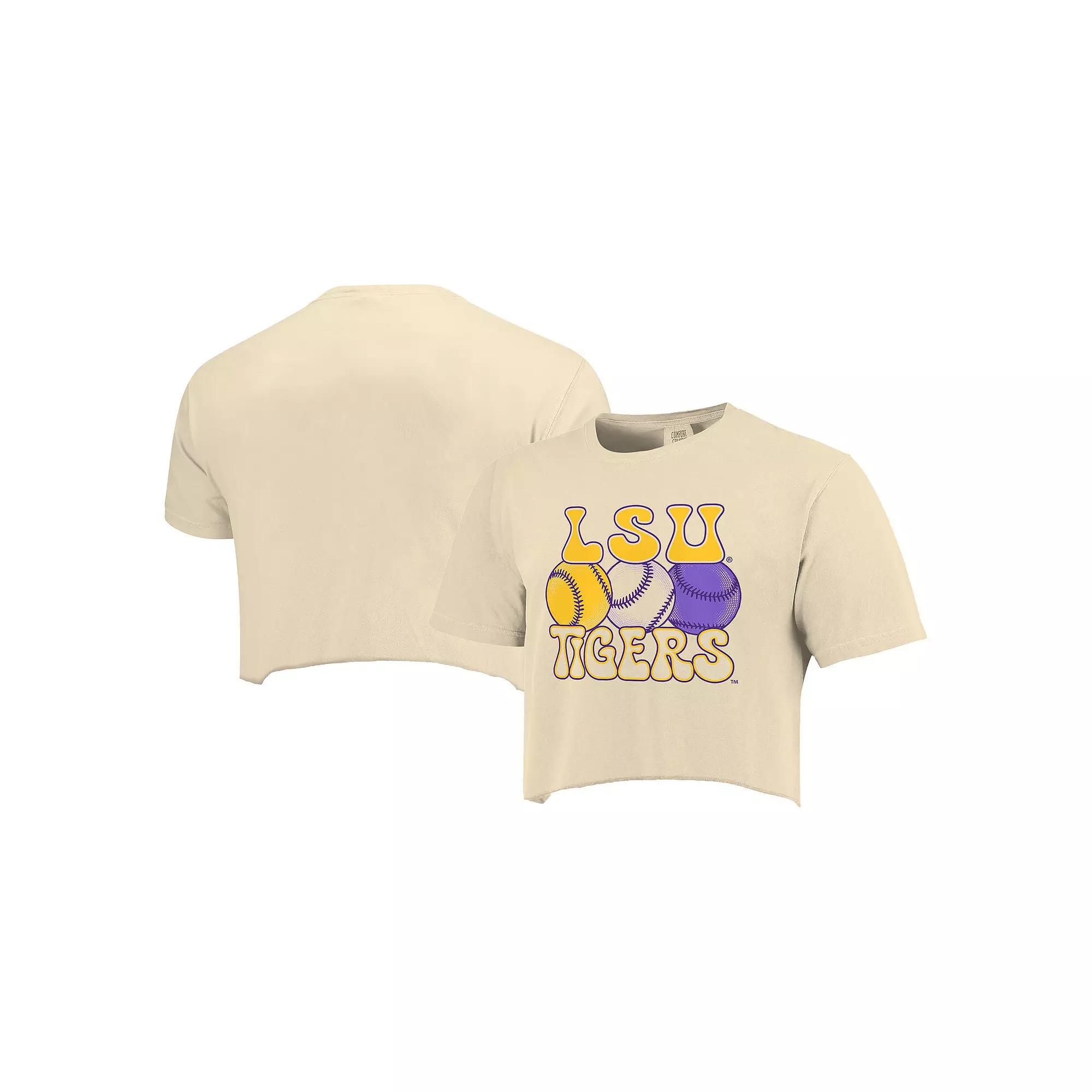 Women's Natural LSU Tigers Comfort Colors Baseball Cropped T-Shirt, Size: 2XL, Beige Product Image