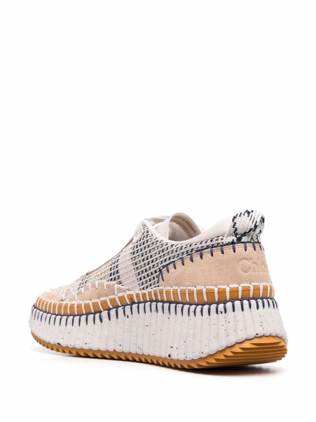 CHLOÉ Nama Embroidered Suede And Recycled-mesh Sneakers In Biscotti Beige Product Image