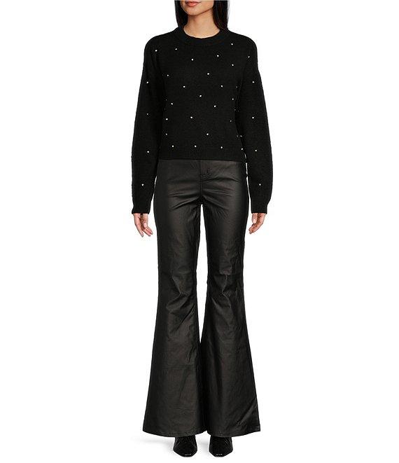 C&V Chelsea & Violet Round Neck Long Sleeve Scattered Rhinestones Sweater Product Image