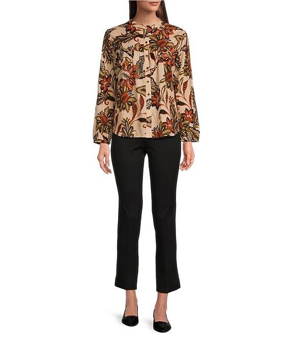 Jude Connally Lorraine Falling Floral Print Cotton Voile Banded Round Neck Long Sleeve Button Front Shirt Product Image