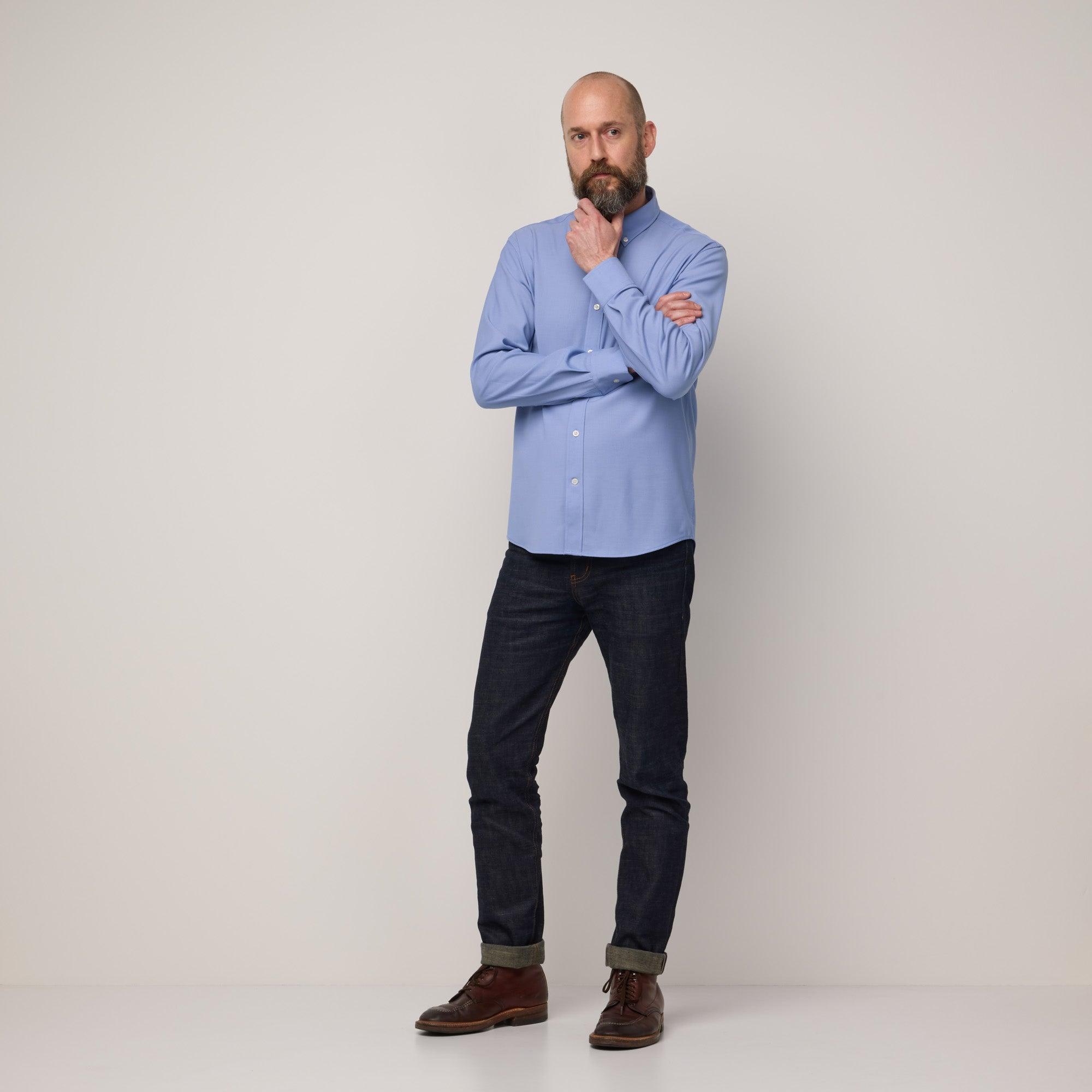 Merino Wool Button-Down Shirt | Blue Oxford 210 Product Image