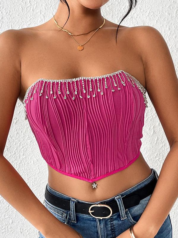 Rhinestone Tassel Cropped Bandeau Top Product Image