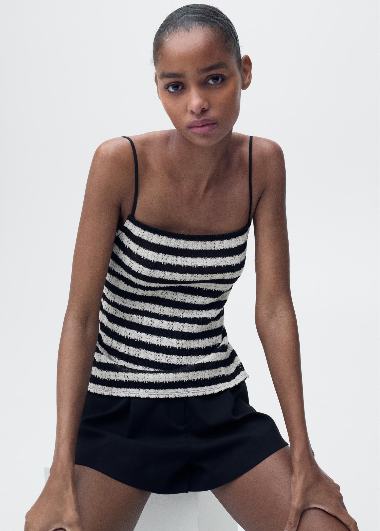 Striped knitted fitted top - Women | MANGO USA Product Image